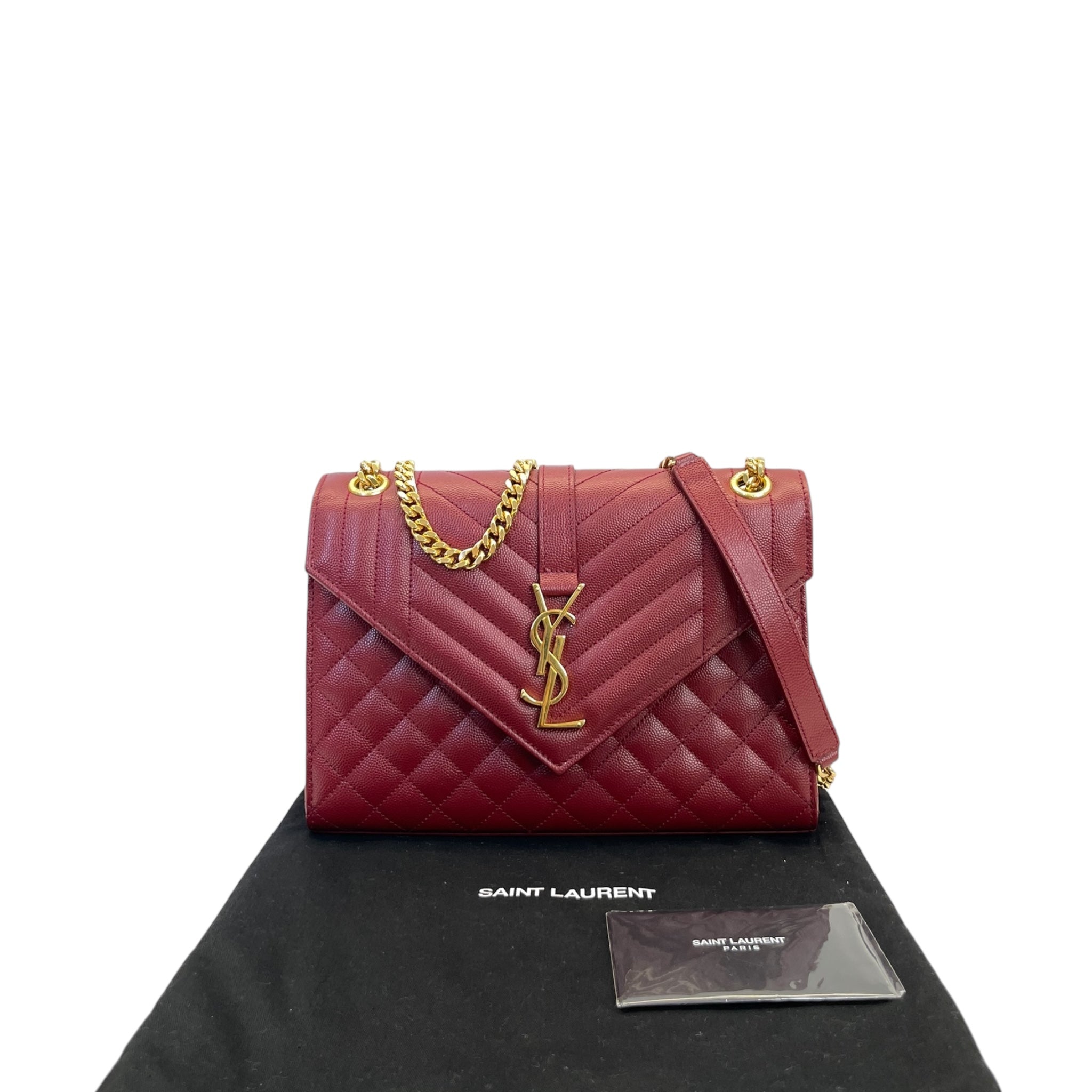 Saint Laurent Medium Envelope Chain Bag Burgundy Mix Matelasse Leather