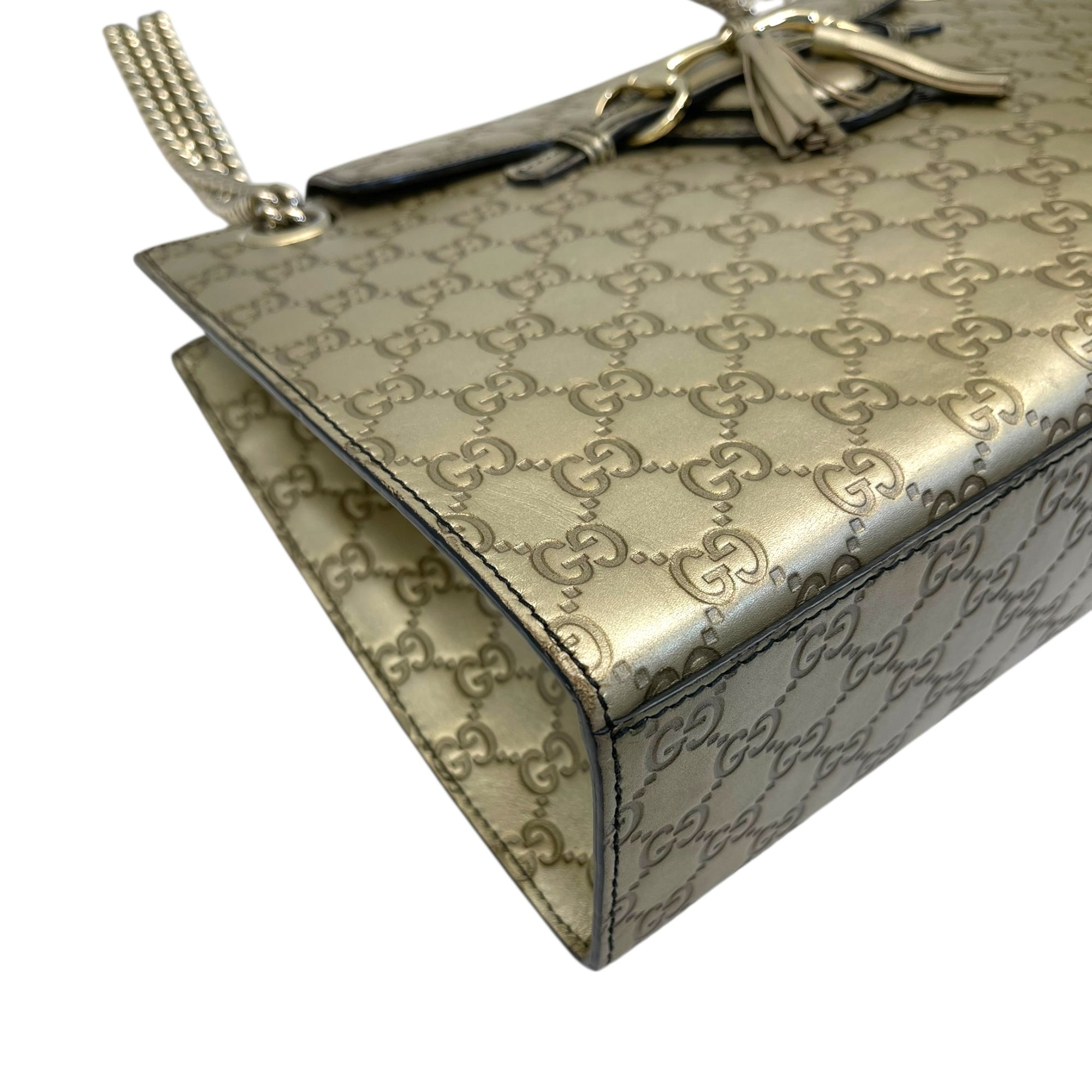 Gucci Metallic Beige Guccissima Leather Emily Chain Shoulder Bag