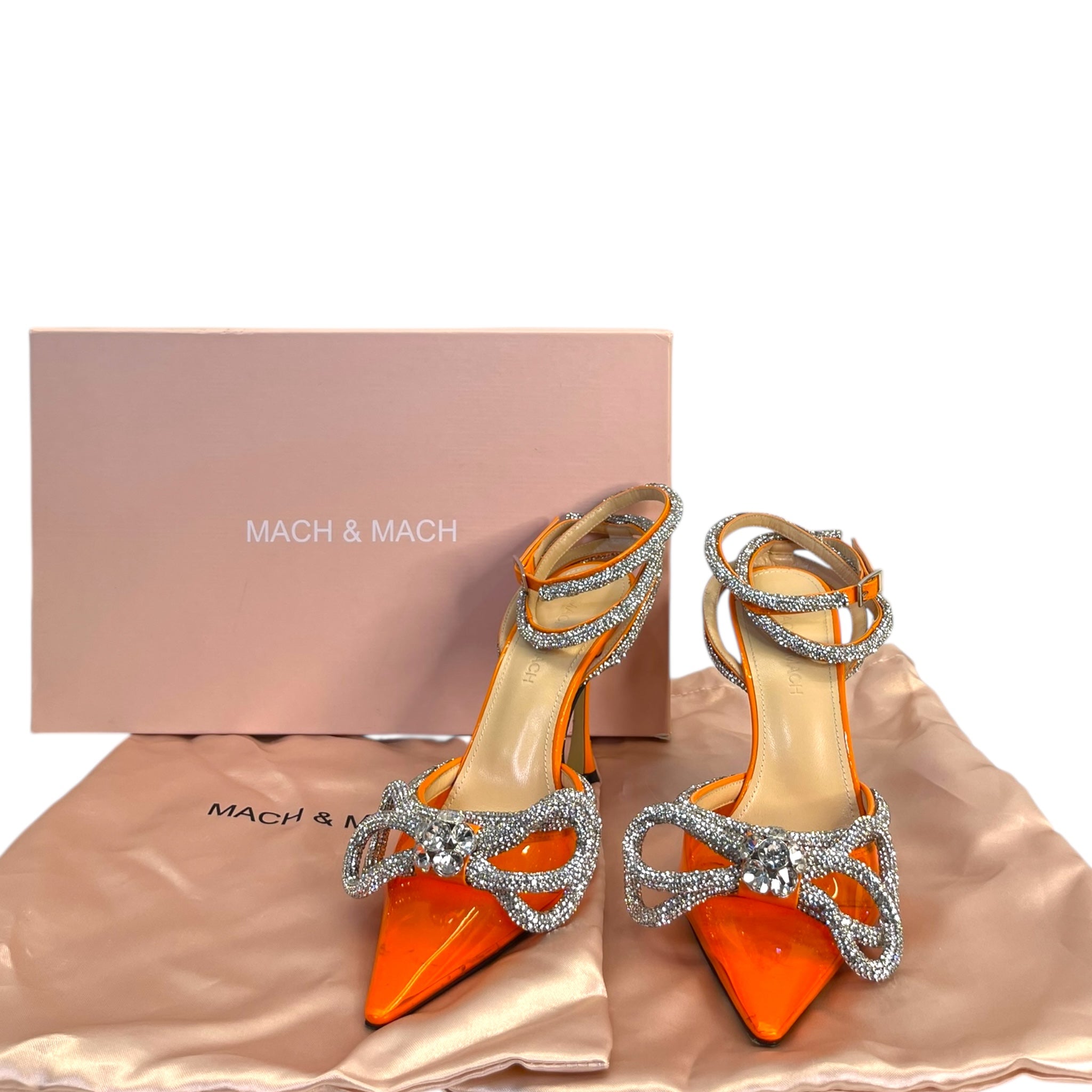Mach & Mach Double Bow Silk-Satin Orange Pumps EU 36