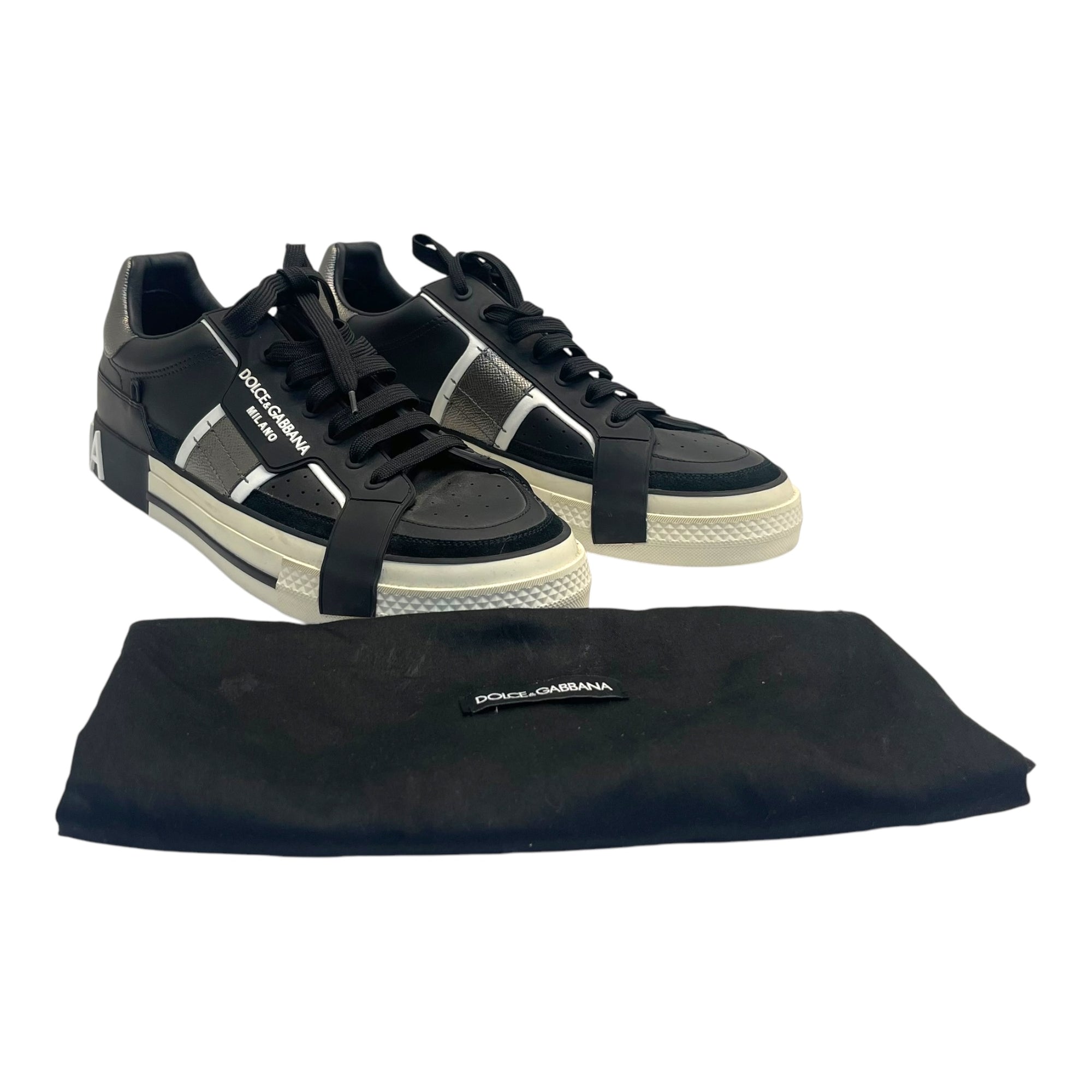 Dolce & Gabbana Black Leather and Rubber Custom 2.Zero Sneakers EU 44