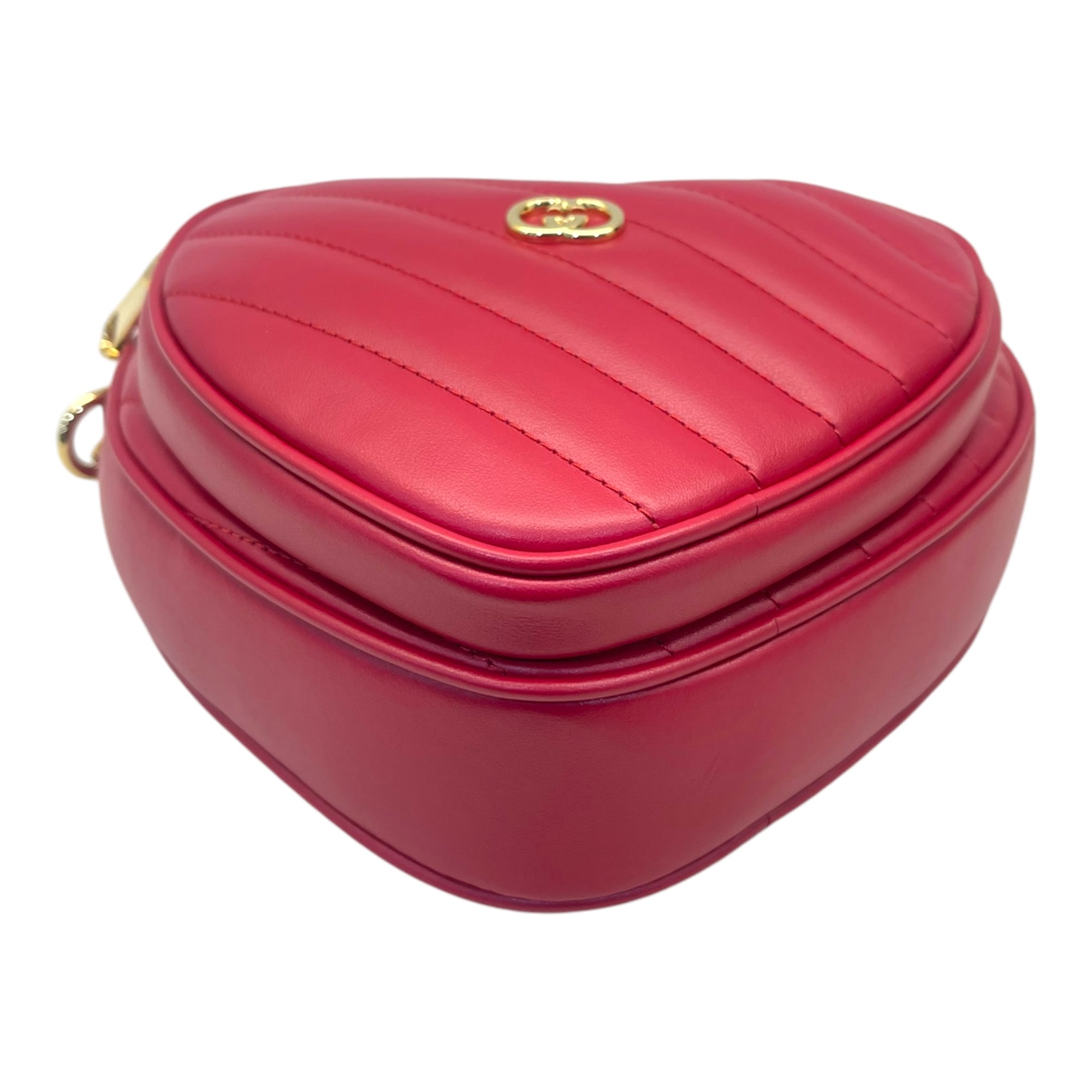 Gucci Red Leather Interlocking G Mini Heart Shoulder Bag
