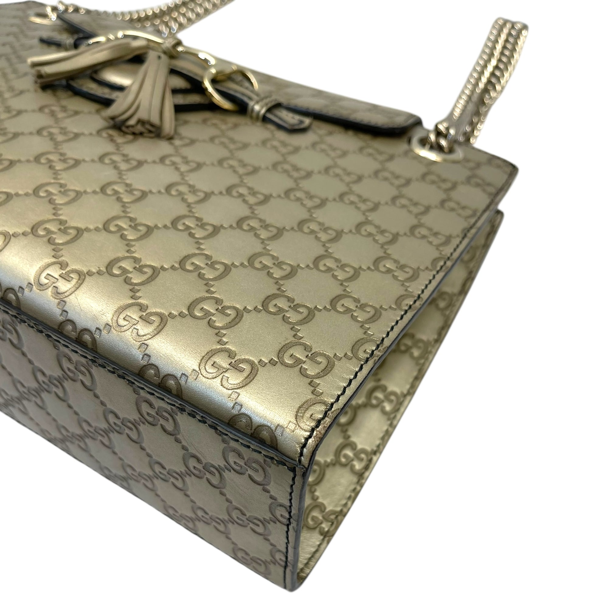 Gucci Metallic Beige Guccissima Leather Emily Chain Shoulder Bag