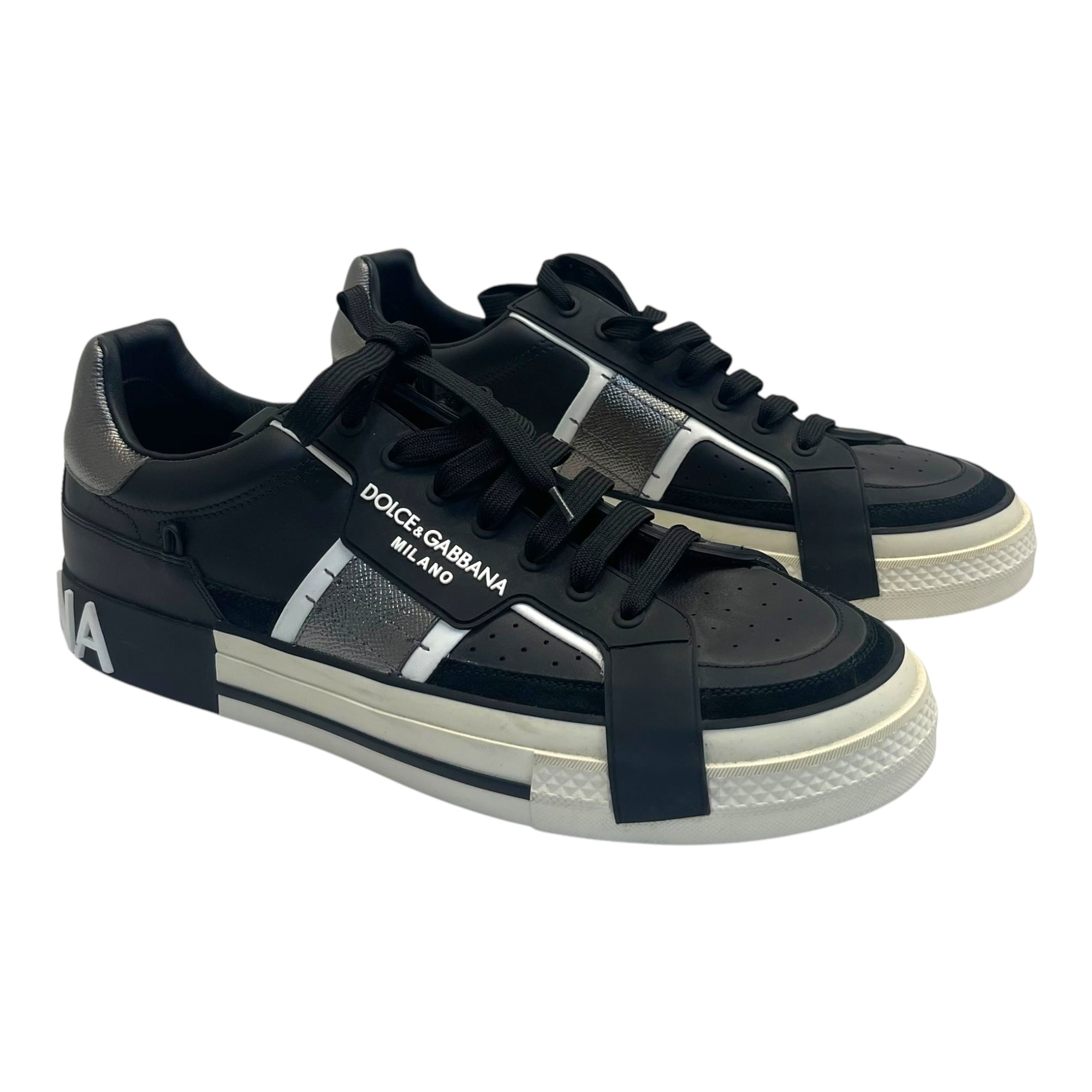 Dolce & Gabbana Black Leather and Rubber Custom 2.Zero Sneakers EU 44
