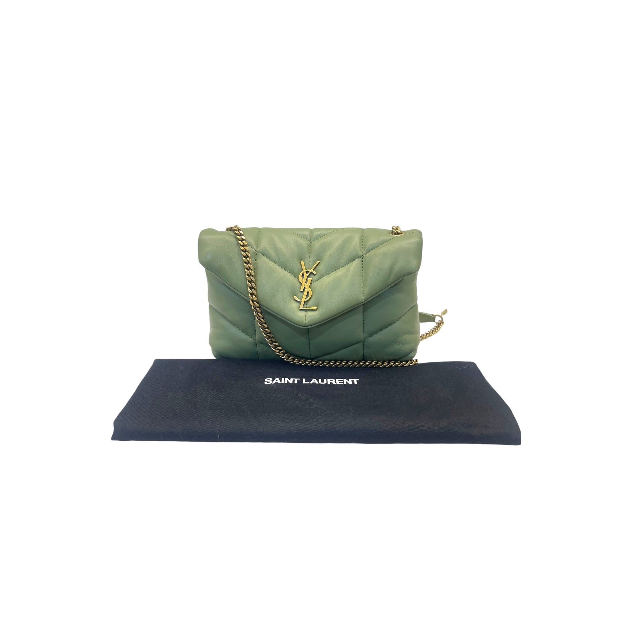 Saint Laurent Olive Puffer Leather Medium Loulou Shoulder Bag