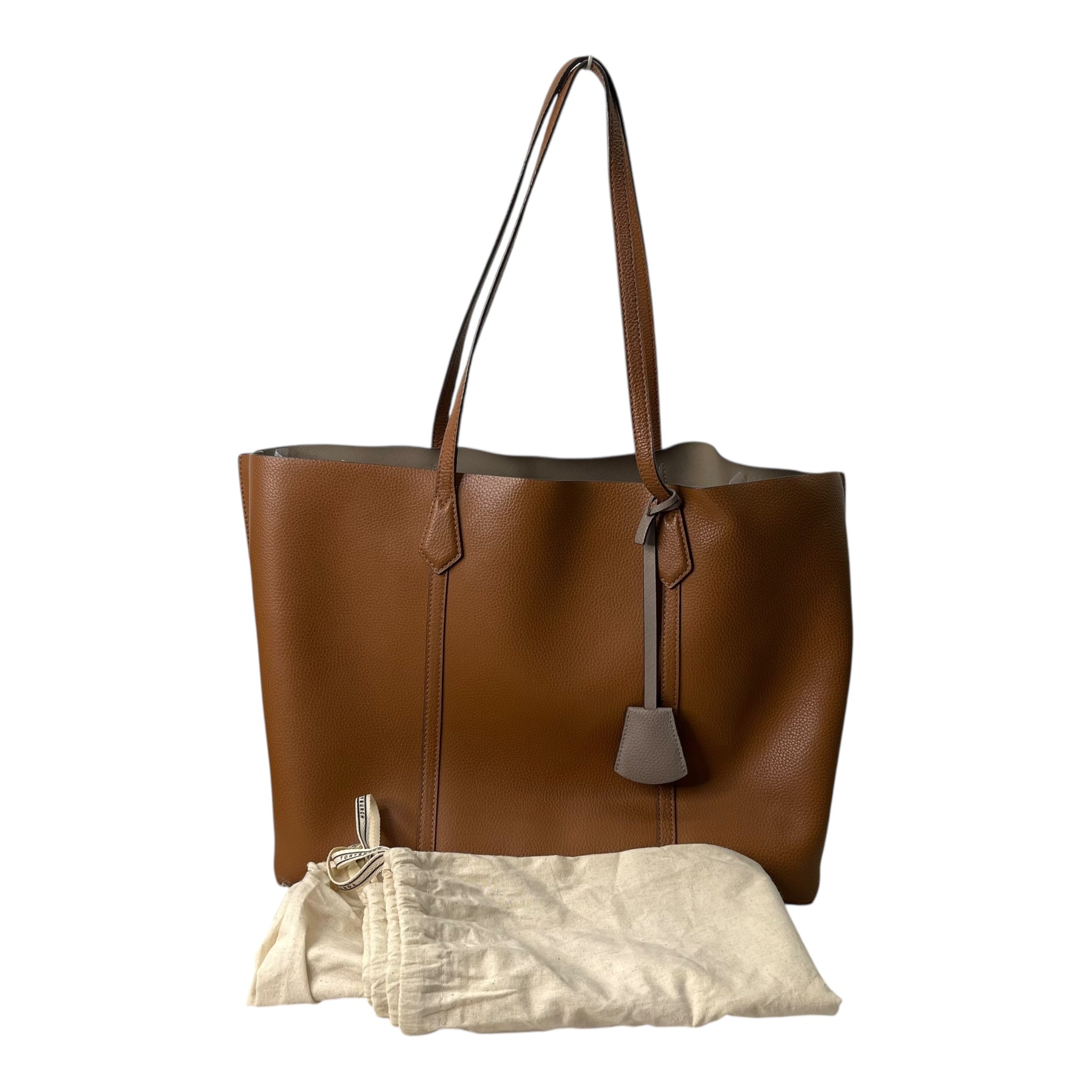 Tory Burch Brown Leather Triple Compartment Perry Tote Bag