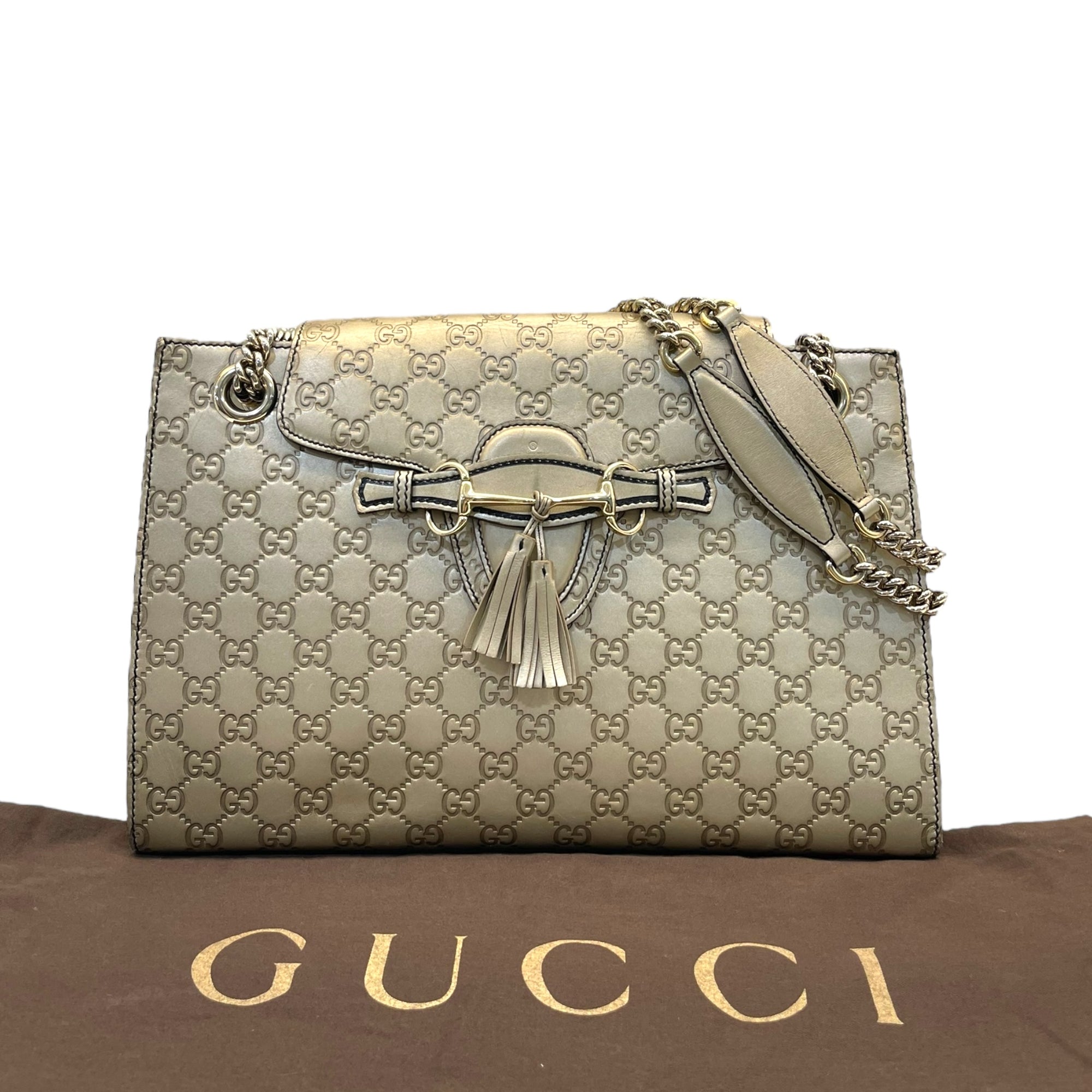Gucci Metallic Beige Guccissima Leather Emily Chain Shoulder Bag
