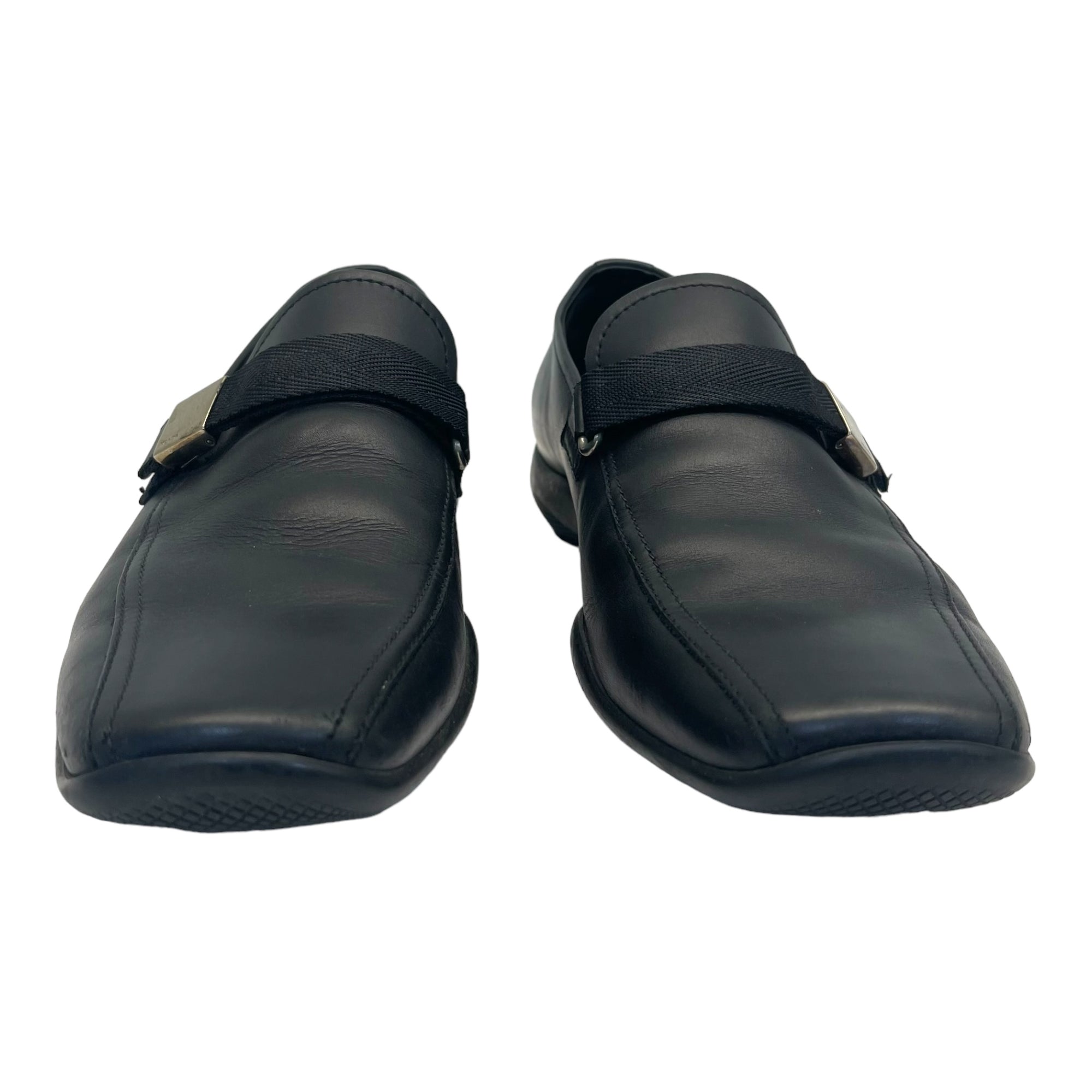 Prada Buckle Driving Loafers in Black Leather Size EU 41.5