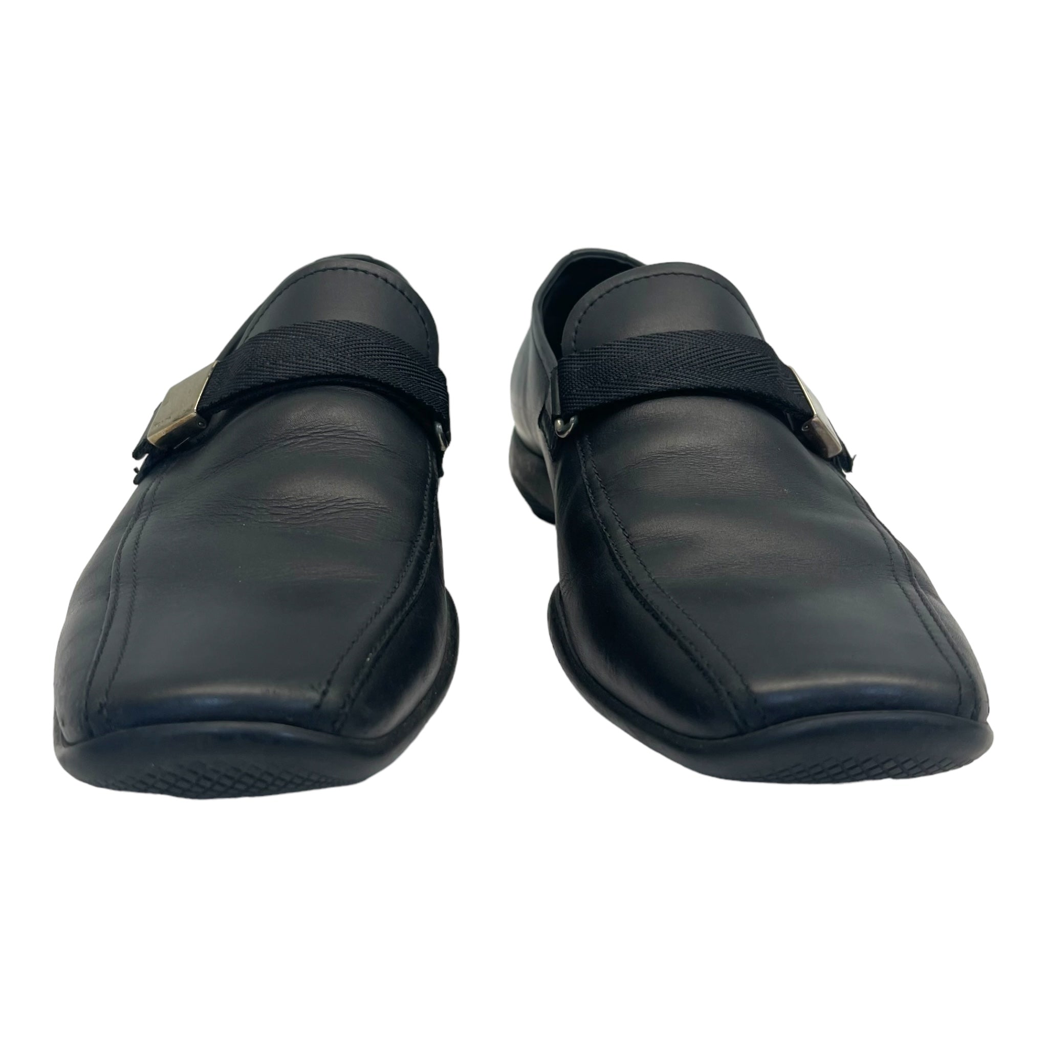 Prada Buckle Driving Loafers in Black Leather Size EU 41.5