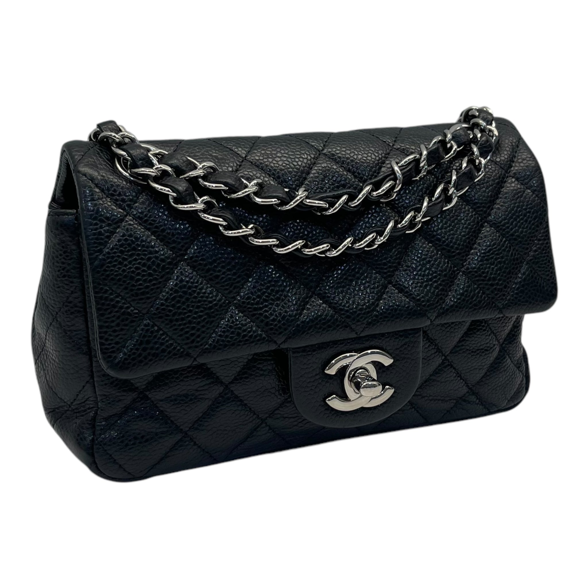 Chanel Classic Mini Flap Bag in Black Pebbled Leather