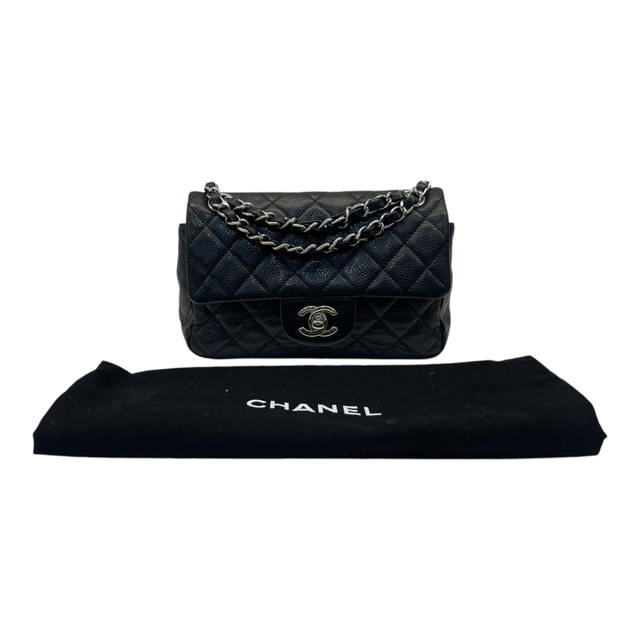 Chanel Classic Mini Flap Bag in Black Pebbled Leather