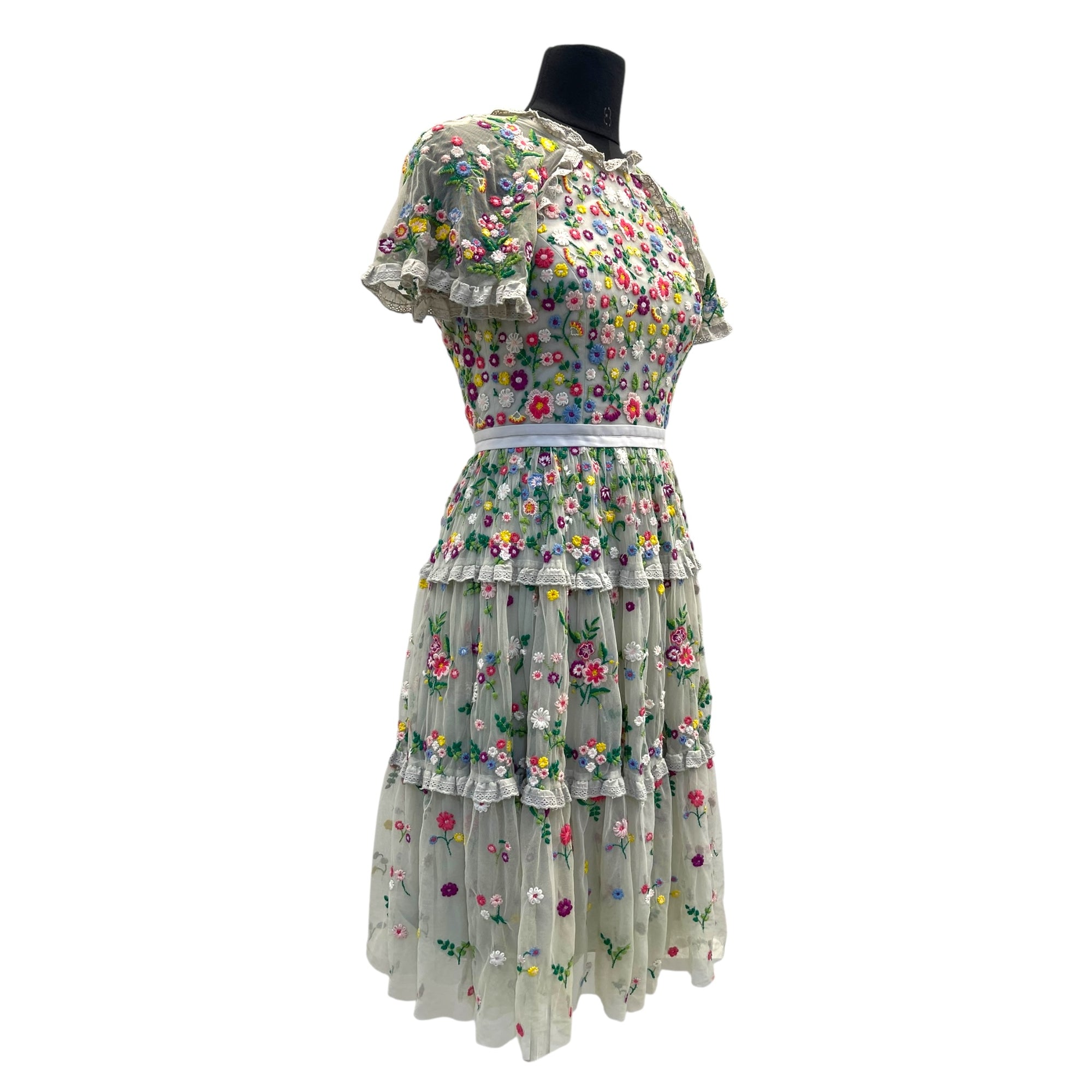 Needle and Thread Lazy Daisy Embroidered Grey Floral Dress EU 36