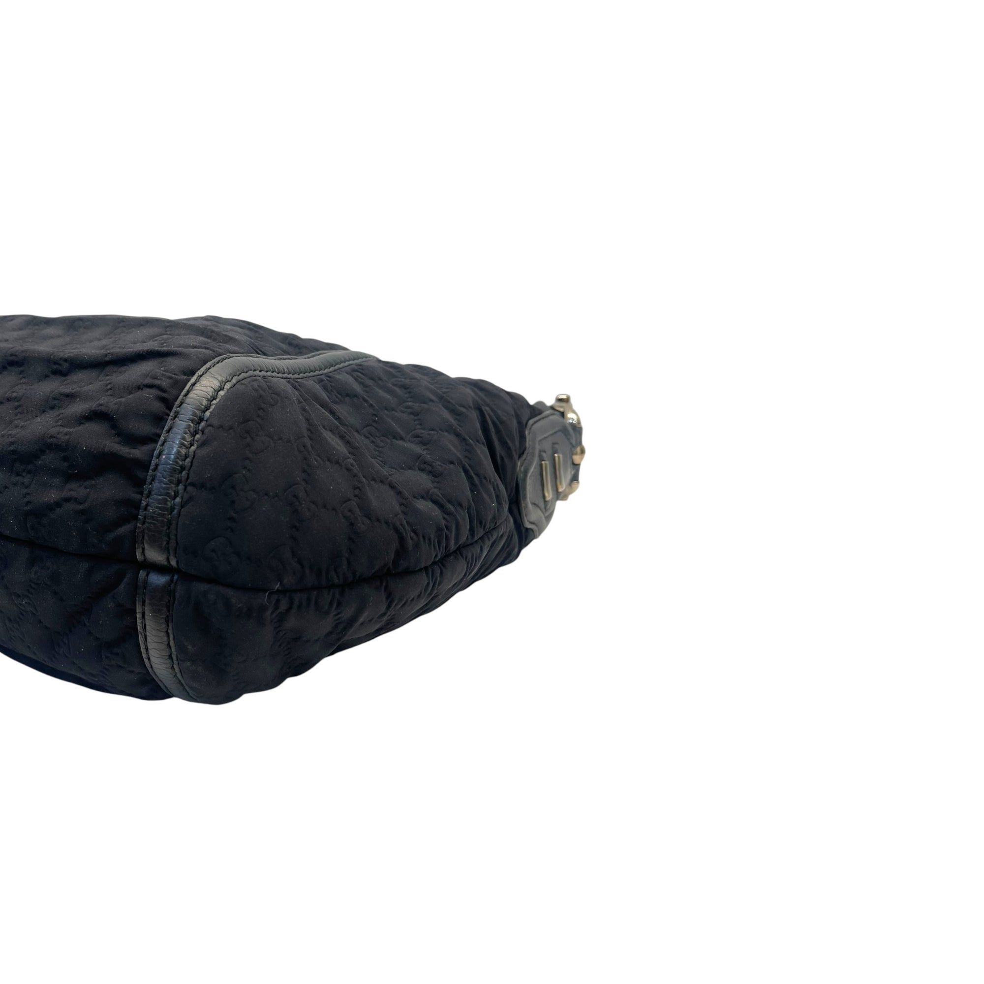 Gucci Black GG Neoprene and Leather Techno Horsebit Hobo Bag