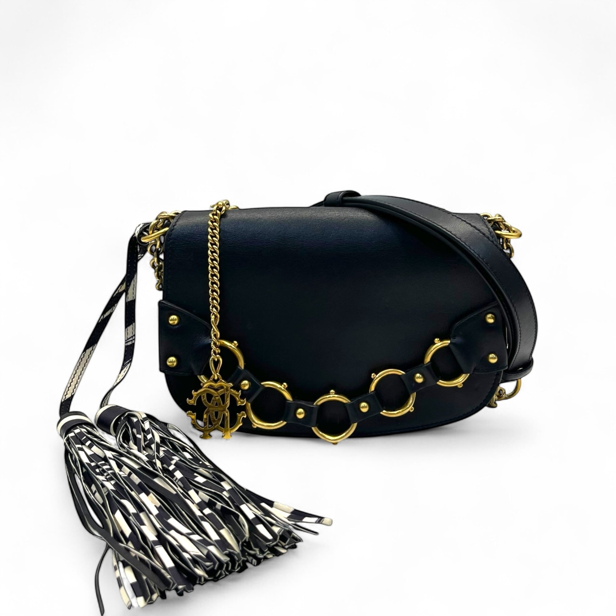 Roberto Cavalli Black Leather Crossbody Bag