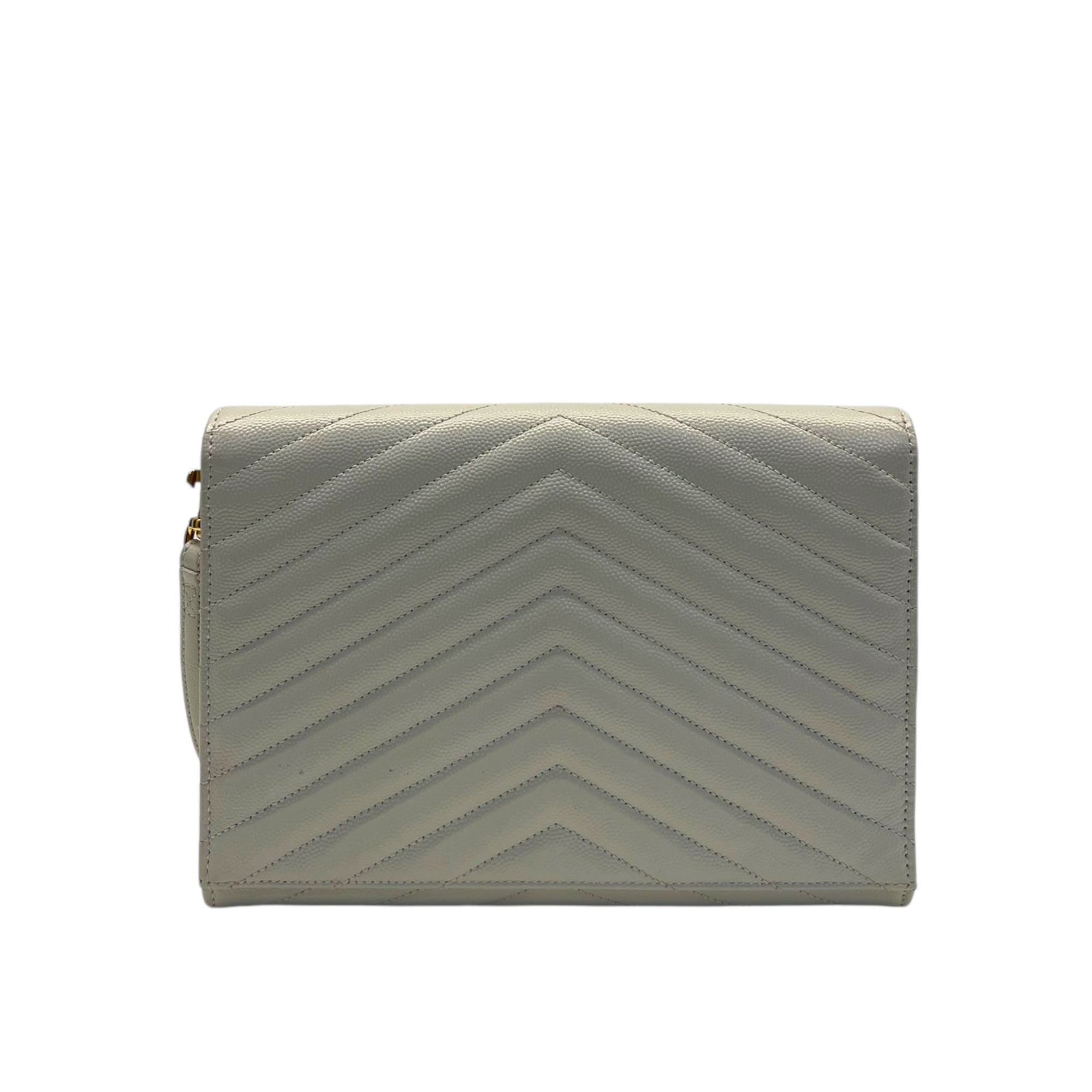 Saint Laurent Off White Matelasse Leather Monogram Chain Clutch