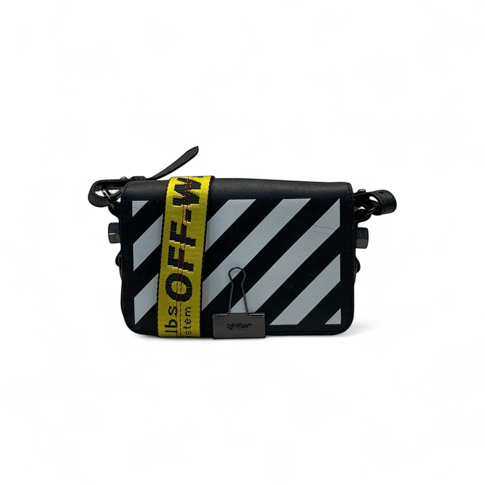 Off-White Black/White Diagonal Striped Leather Baby Flap Crossbody Bag