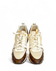 Louis Vuitton White/Brown Leather and Monogram Canvas Run Away Low Top Sneakers