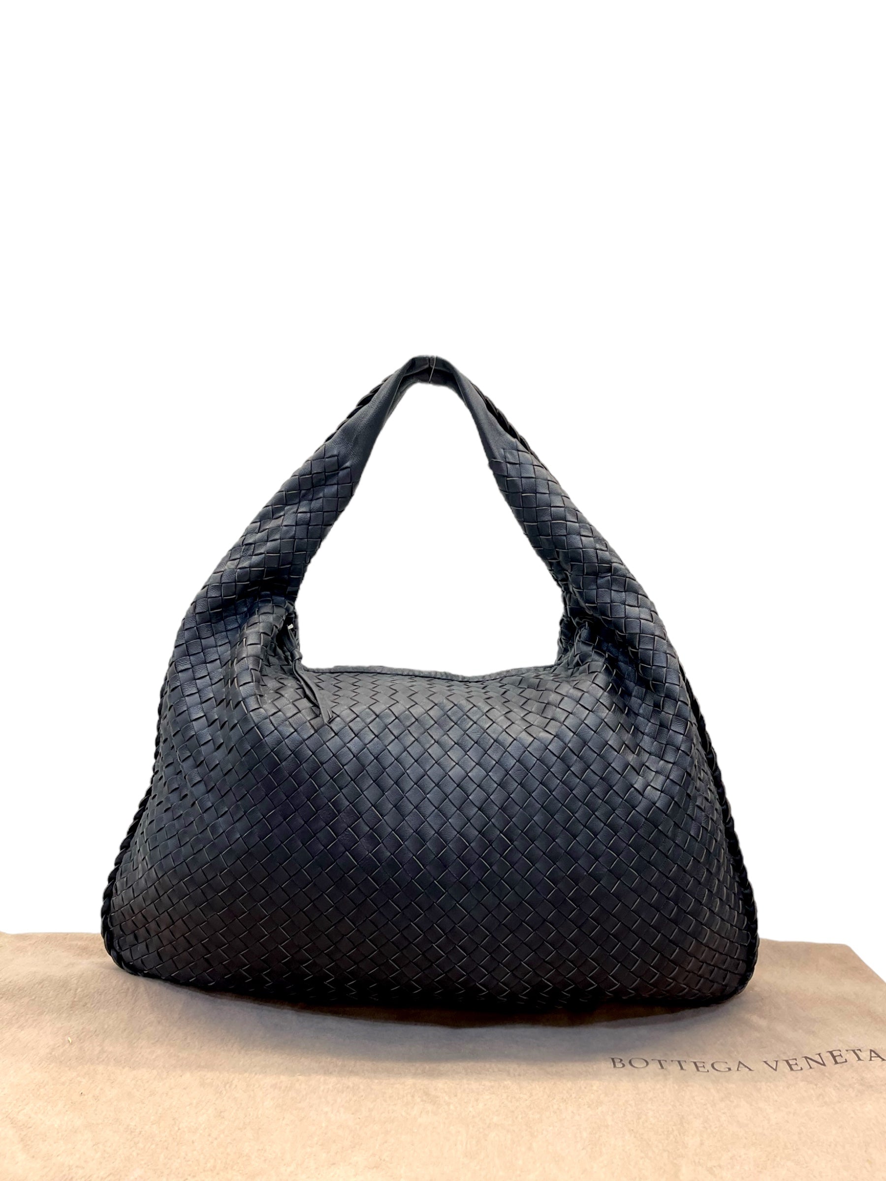 Bottega Veneta Black Intrecciato Woven Leather Maxi Veneta Hobo Bag