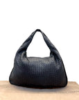 Bottega Veneta Black Intrecciato Woven Leather Maxi Veneta Hobo Bag