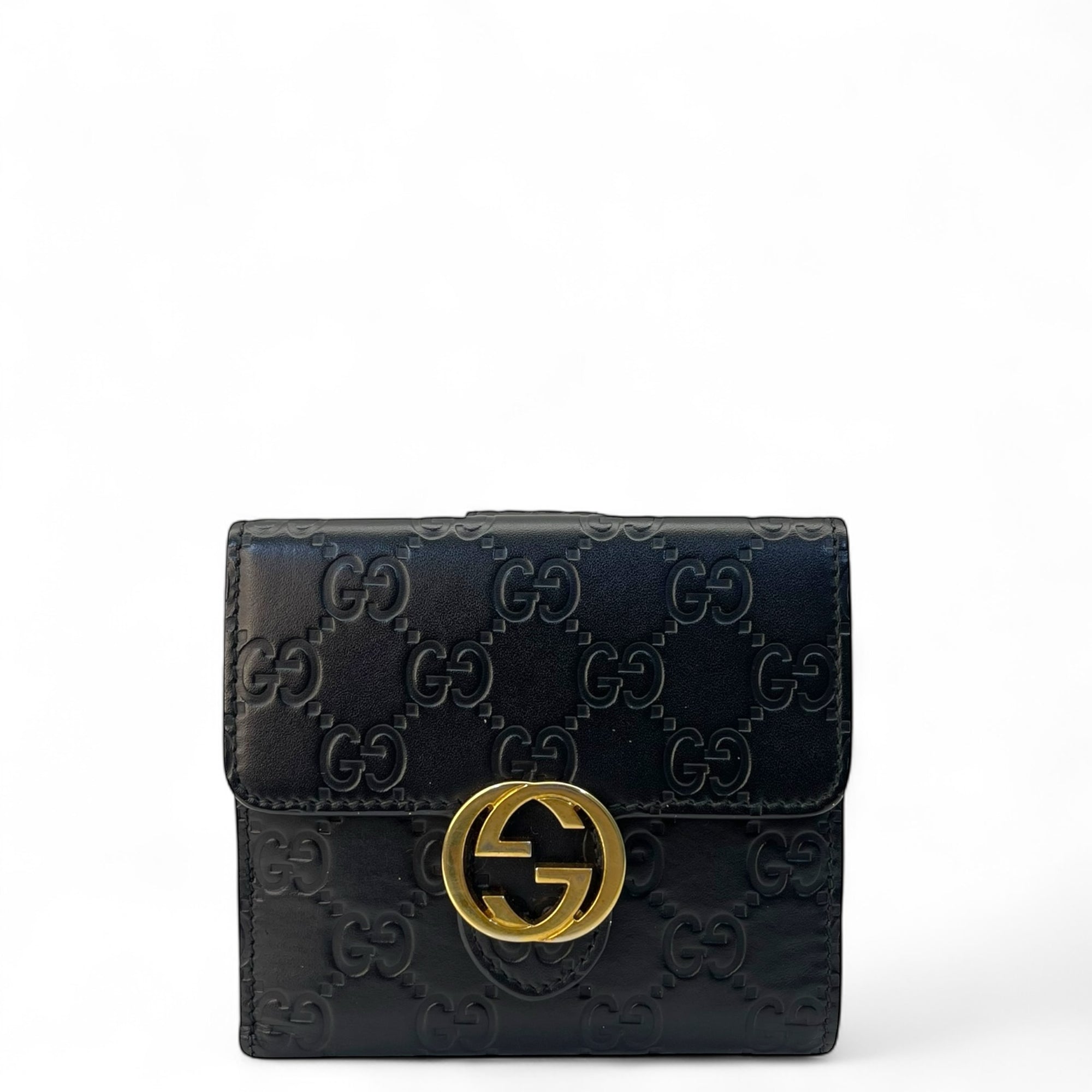 Gucci Black Guccissima Leather Interlocking G French Wallet