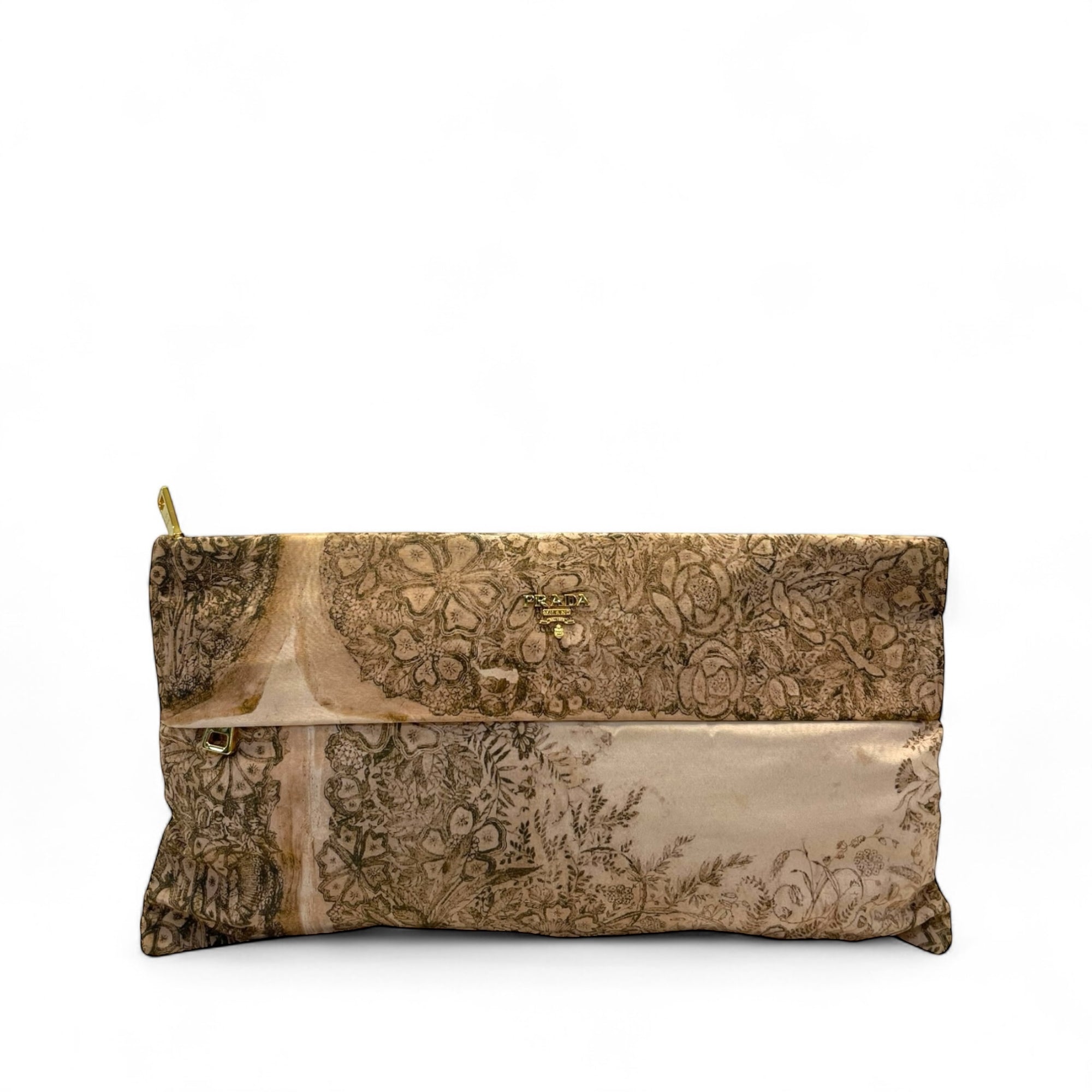 Prada Silk Faille Oversized Floral Zip Clutch Cipria