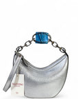 Valentino Garavani VLogo Moon Mini Hobo Bag Silver Metallic Calfskin