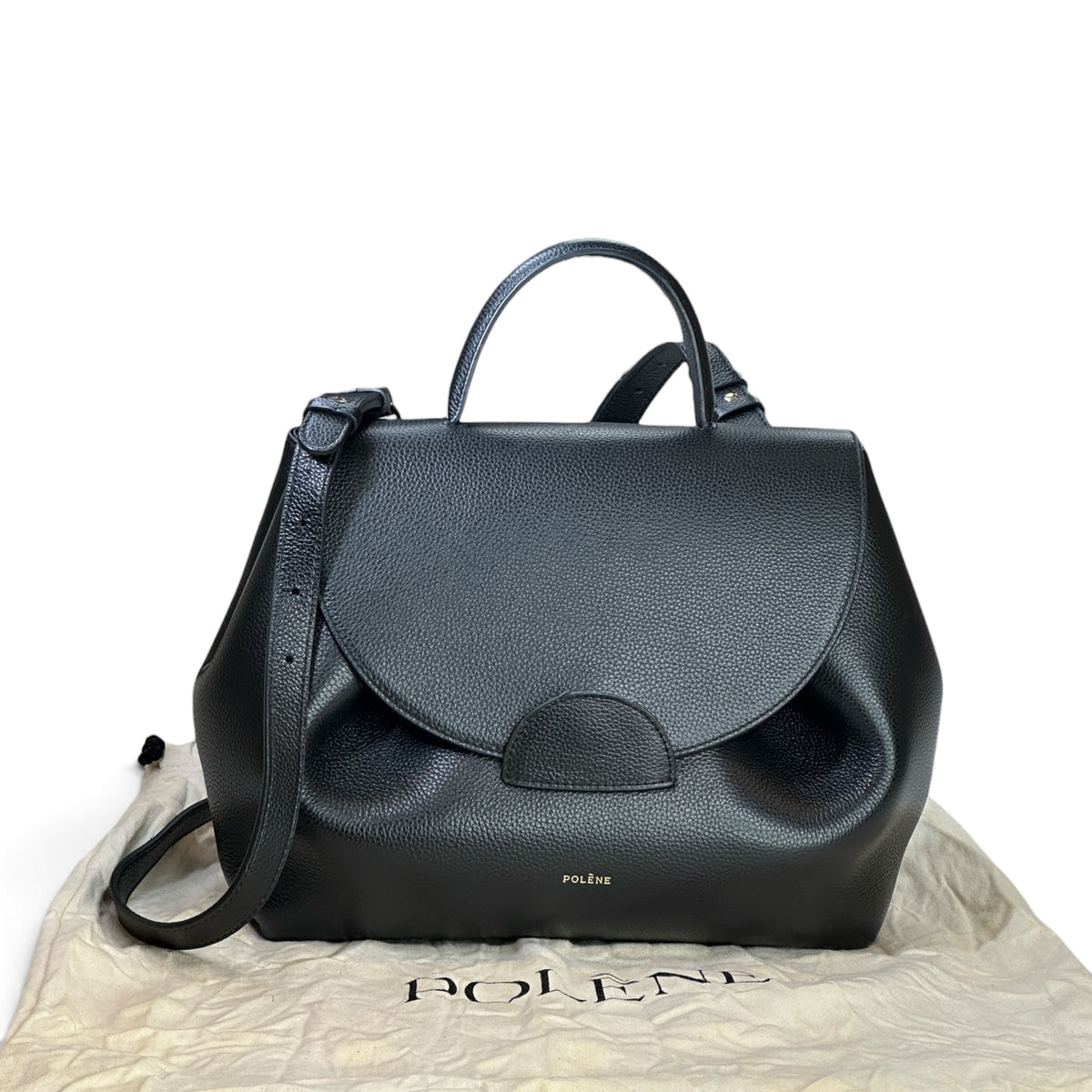 Polène Numéro Un large black calfskin leather top handle bag