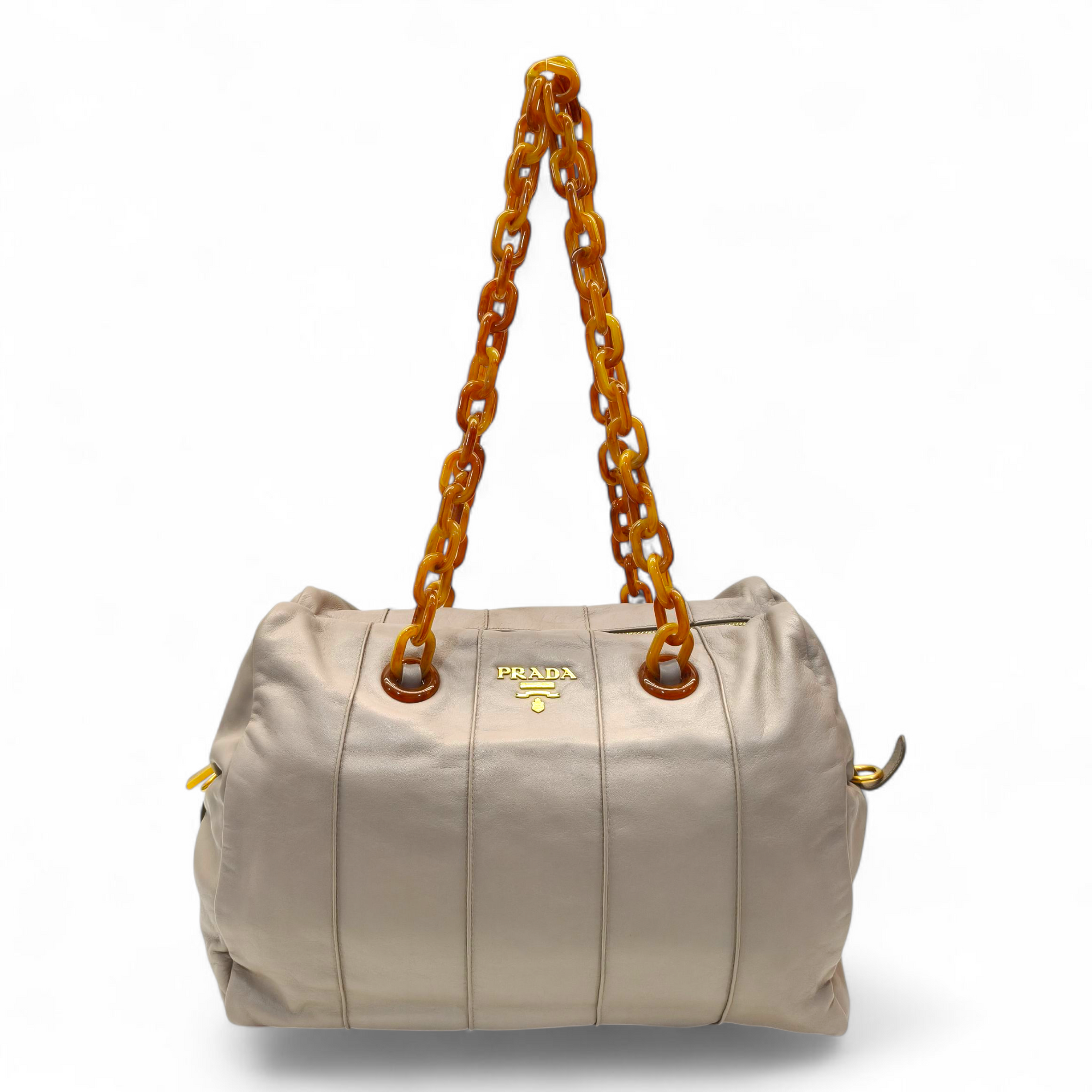 Prada Beige Soft Leather Plastic Chain Shoulder Bag