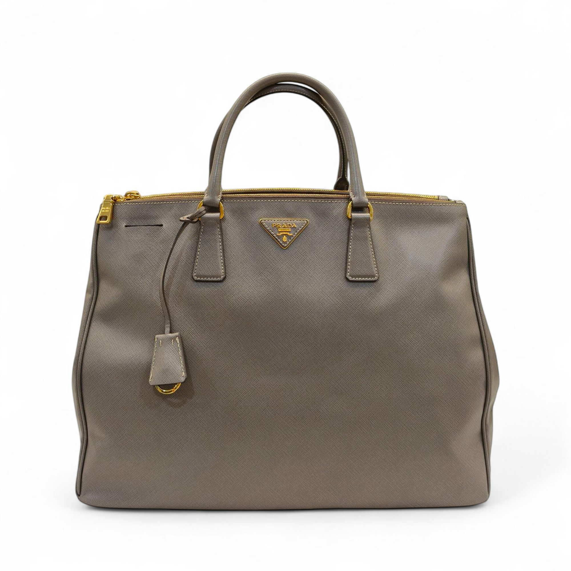 Prada Dark Grey Saffiano Lux Leather Large Galleria Double Zip Tote Bag