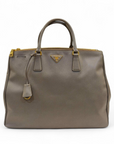 Prada Dark Grey Saffiano Lux Leather Large Galleria Double Zip Tote Bag