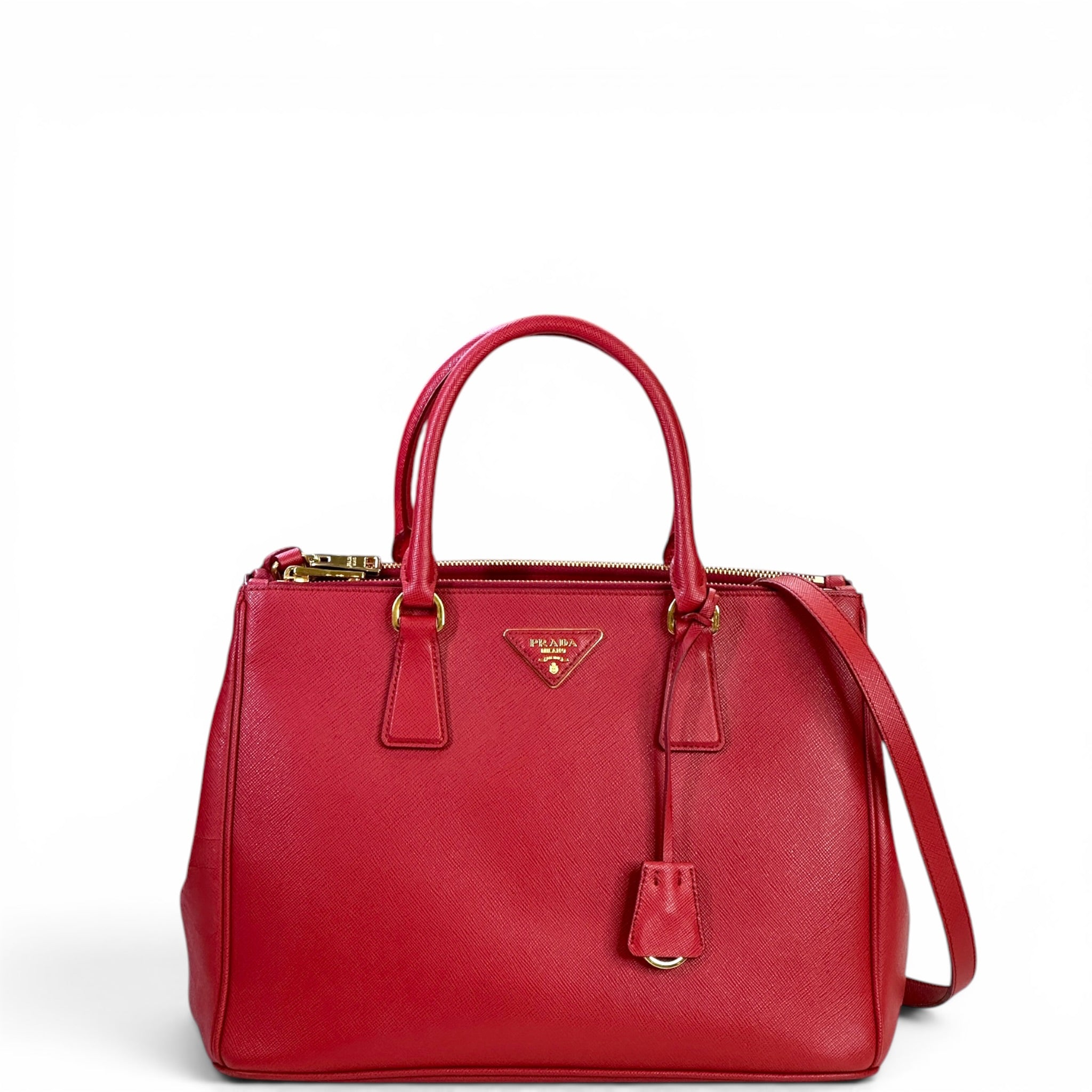 Prada Galleria Double Zip Tote Medium Red Saffiano Leather