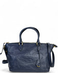 Prada Logo Embossed Satchel Baltico Glace Calf Leather