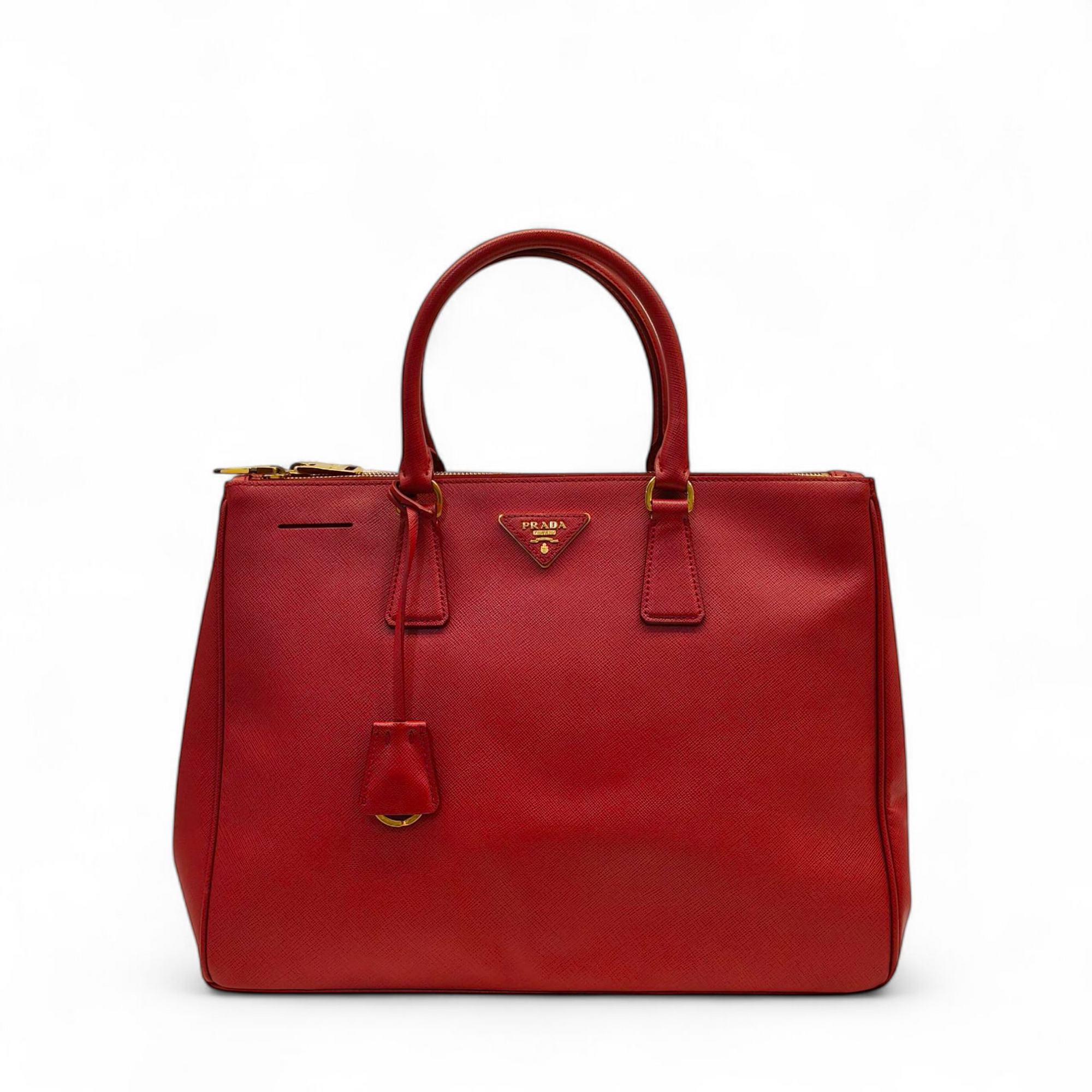 Prada Red Saffiano Lux Leather Large Double Zip Tote Bag