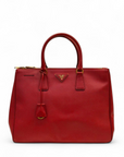 Prada Red Saffiano Lux Leather Large Double Zip Tote Bag