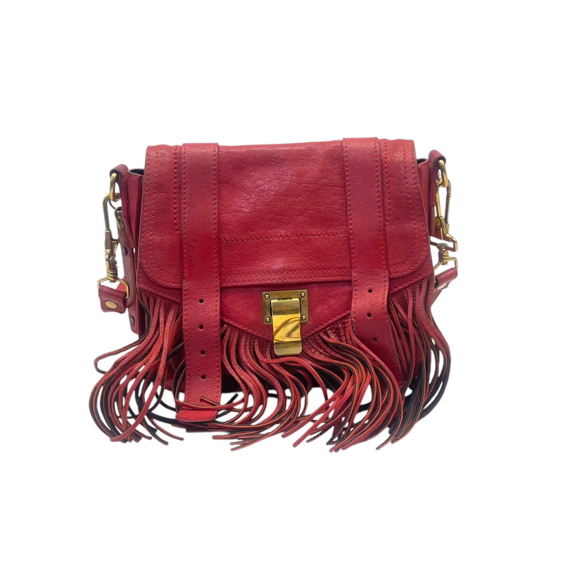 Proenza Schouler Mandarin Red Leather Fringe PS1 Tiny Bag