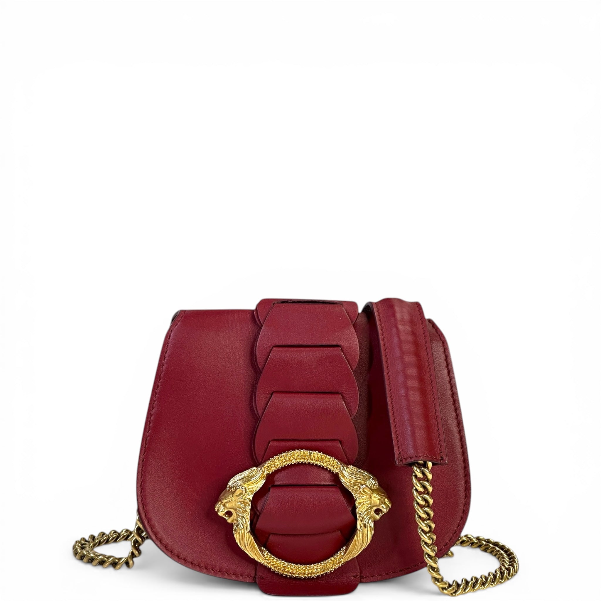 Roberto Cavalli Lion Head Shoulder Bag Red Leather