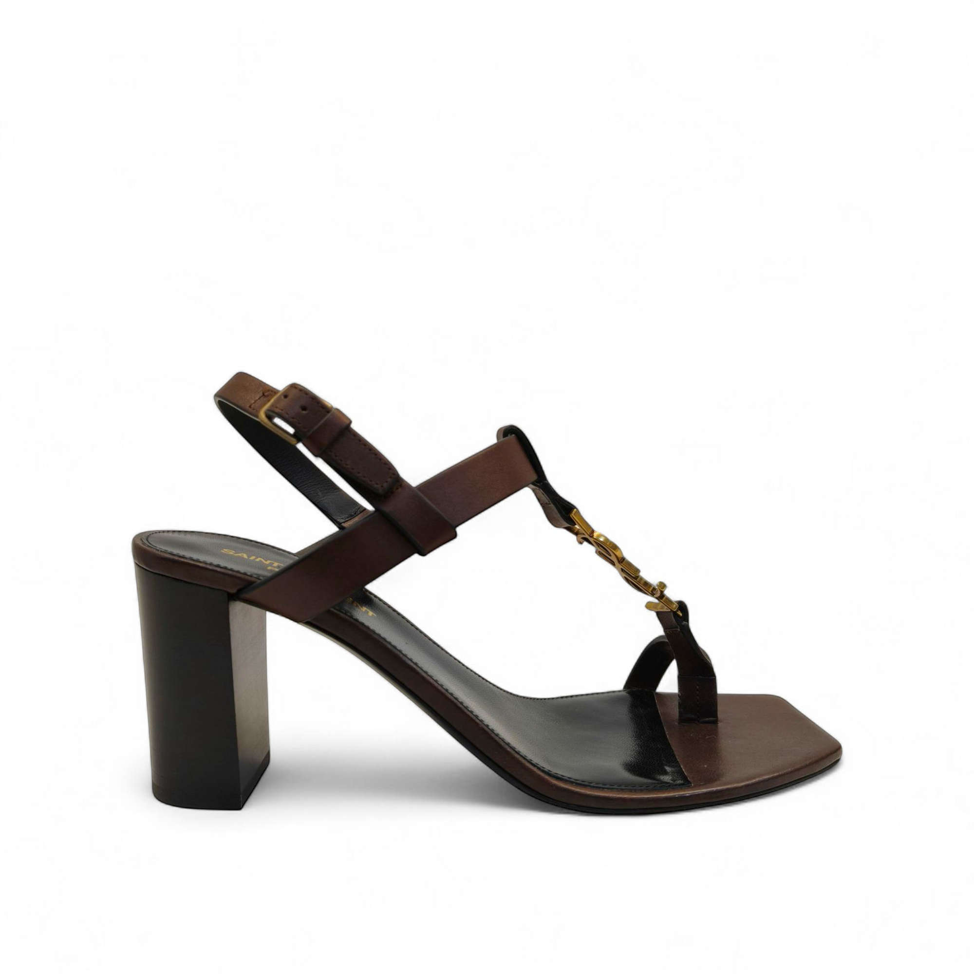 Saint Laurent Brown Leather Cassandre Thong Sandals EU 38.5