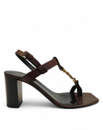 Saint Laurent Brown Leather Cassandre Thong Sandals EU 38.5