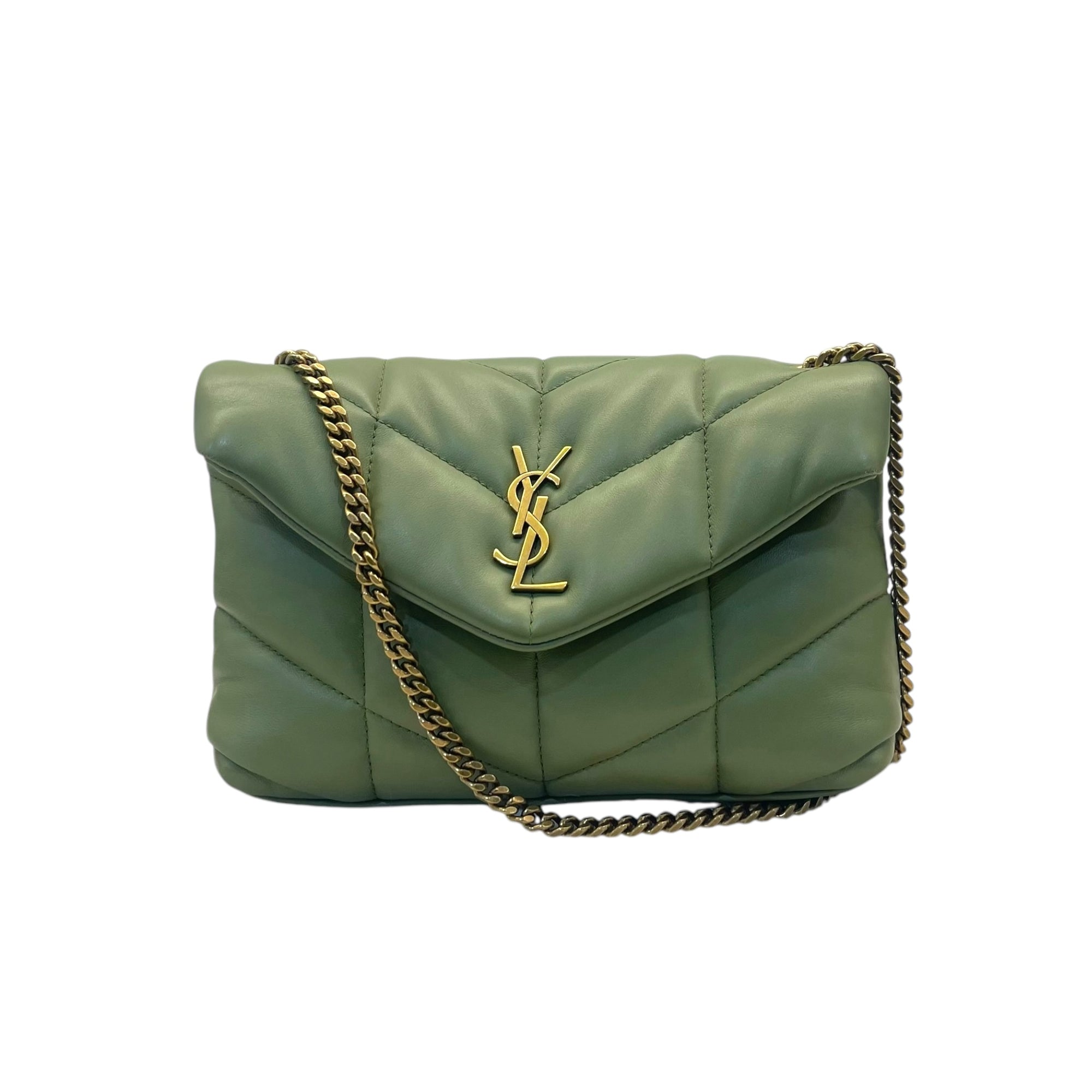 Saint Laurent Olive Puffer Leather Medium Loulou Shoulder Bag