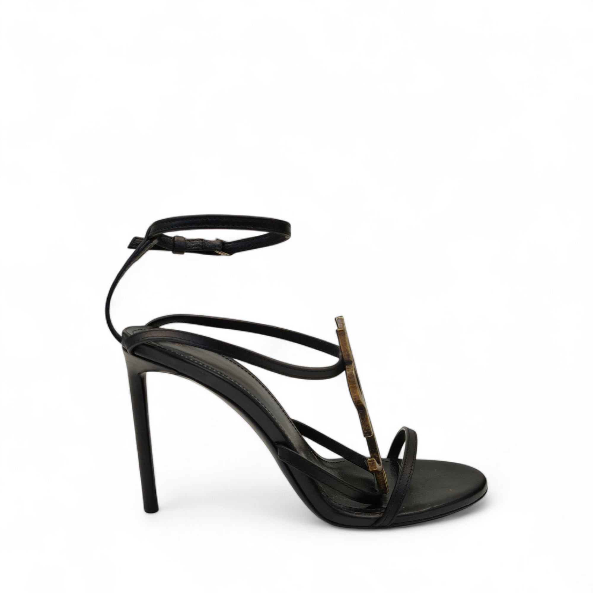 Saint Laurent Paris Black Leather Cassandra Ankle Strap Sandals EU 35.5