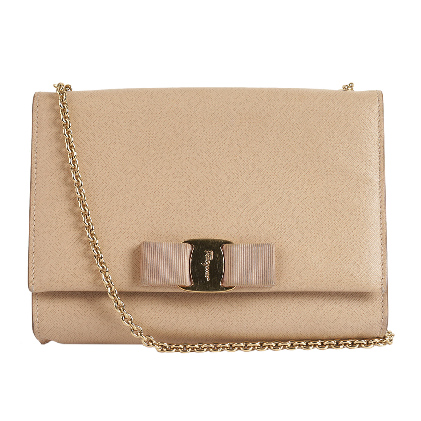 Salvatore Ferragamo Beige Miss Vara Bow Textured Leather Cross Body Bag