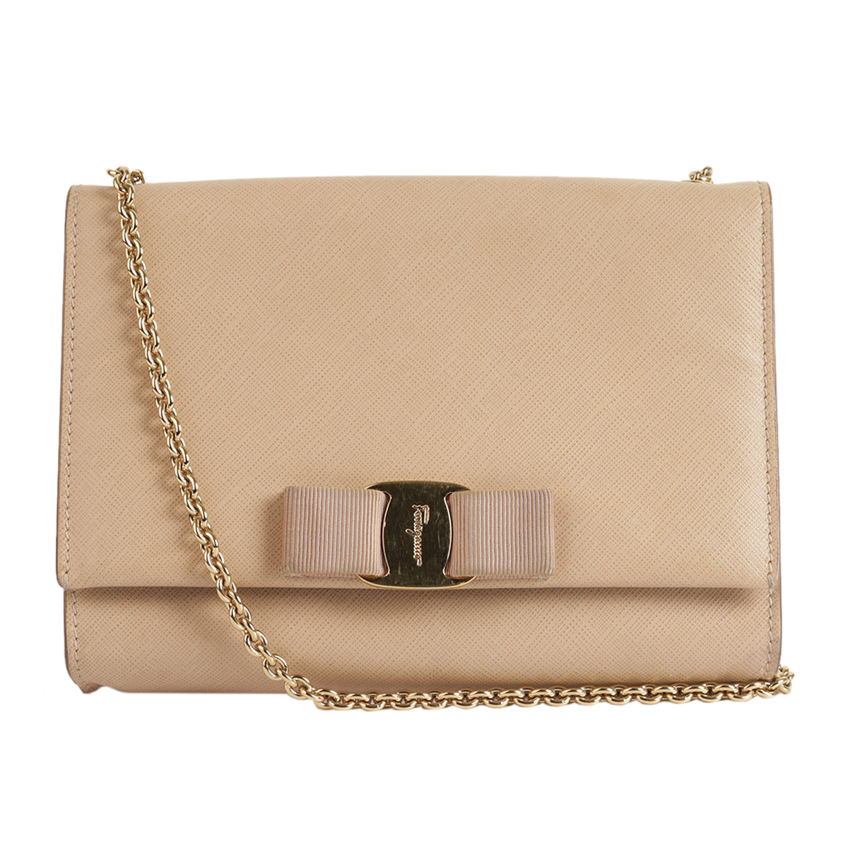 Buy Salvatore Ferragamo Beige Miss Vara Bow Textured Leather Cross 