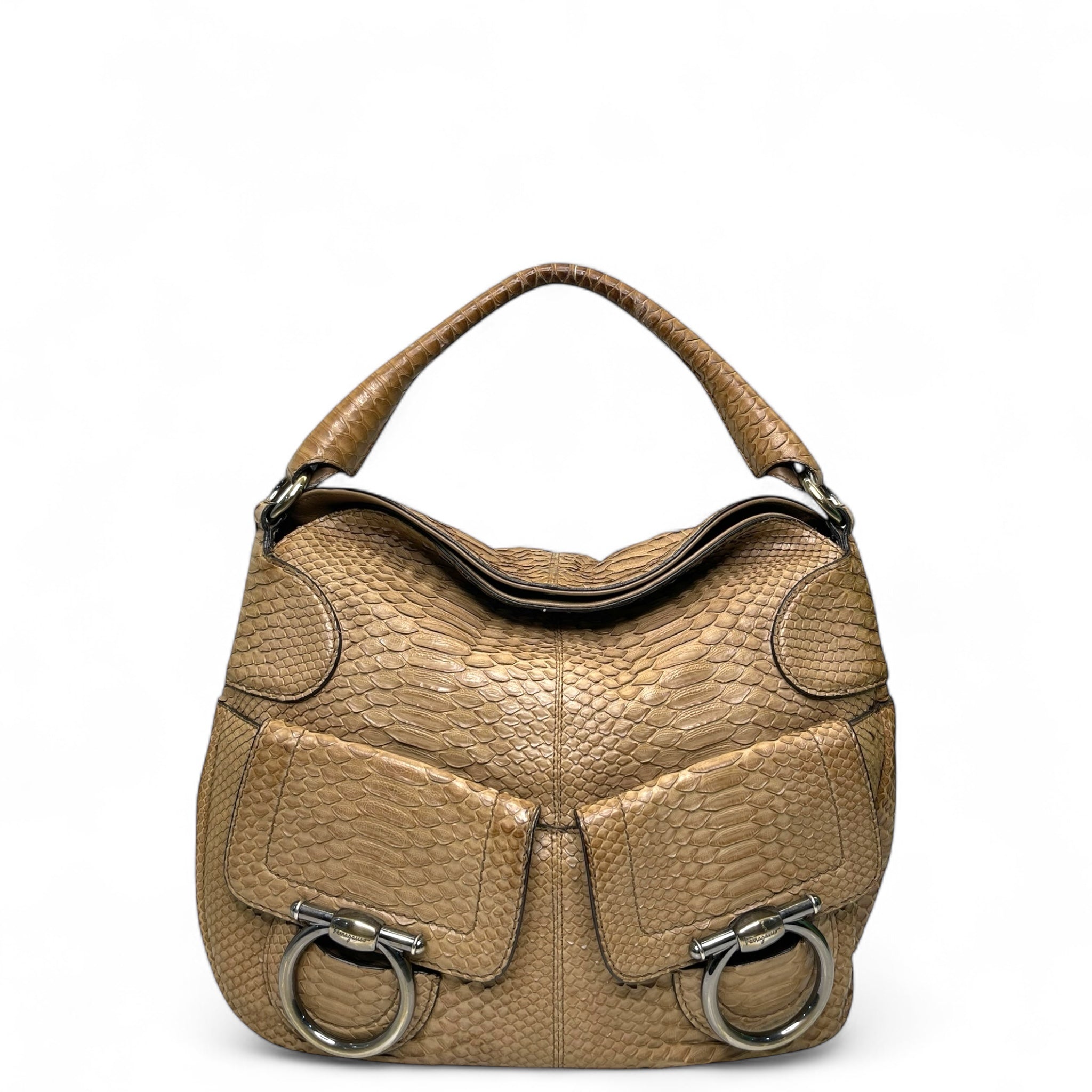 Buy Salvatore Ferragamo Brown Pebbled Leather Tote Bag from