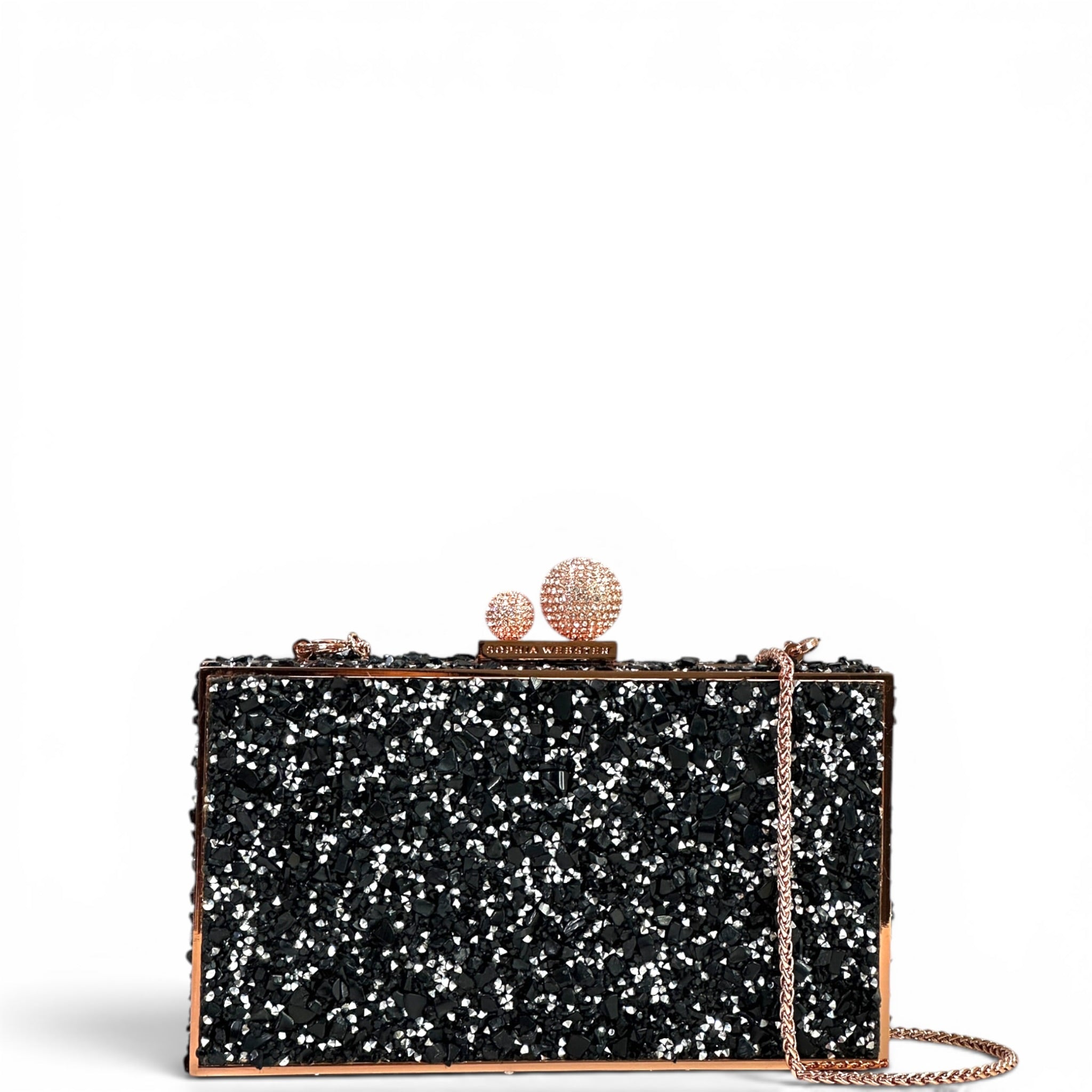 Sophia Webster Clara Black Glitter Box Clutch