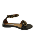Stella McCartney Faux Leather Chain Black Link Ankle Strap Flat Sandals EU 38