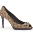 GG Canvas Horsebit Peep Toe Pump