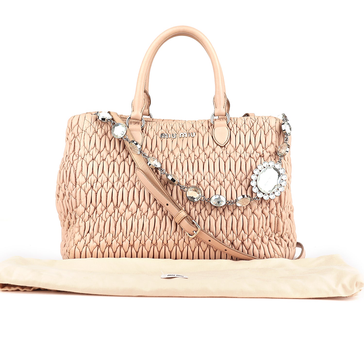 Miu Miu Pink Matelasse Nappa Leather Crystal Tote