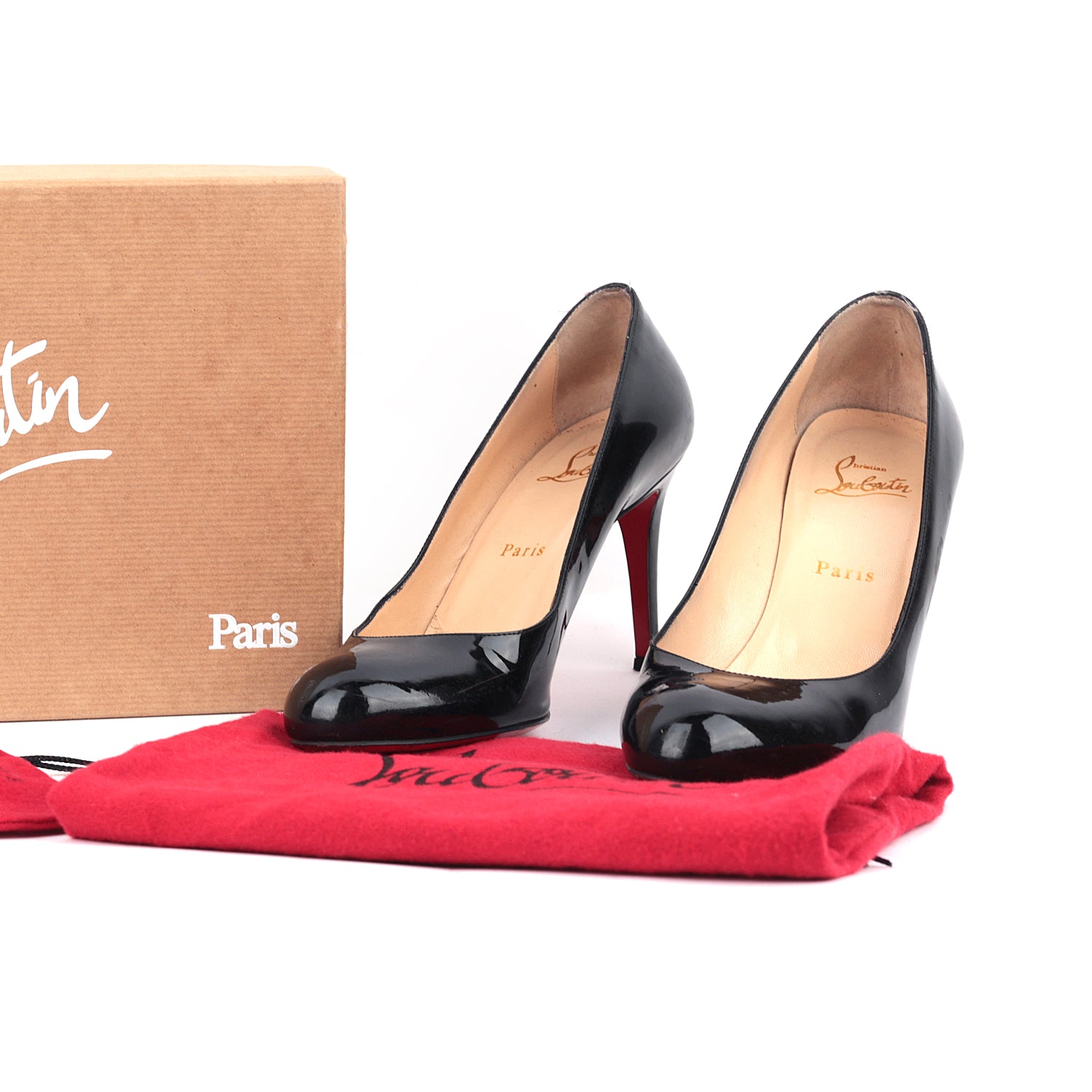 Christian Louboutin Black Patent Leather Simple Pumps Size 38.5