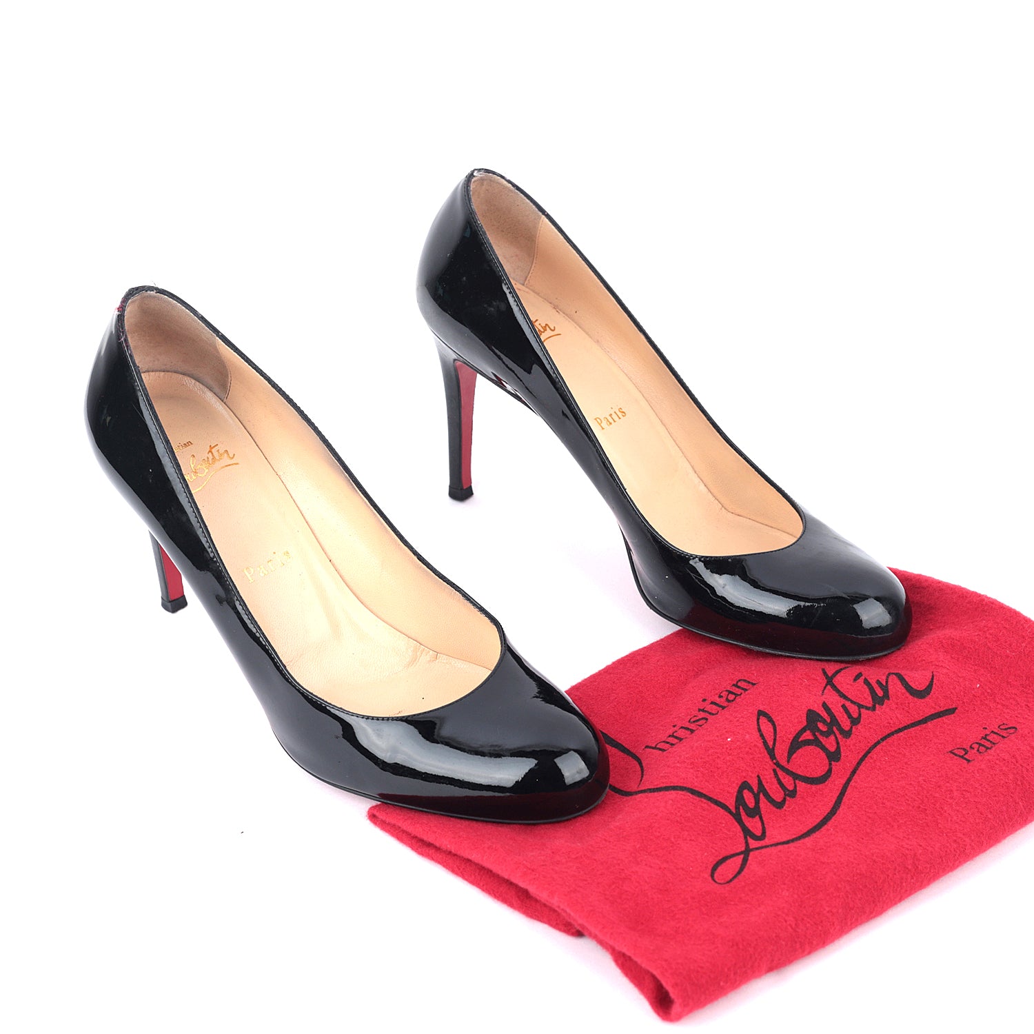 Buy Christian Louboutin Black Patent Leather Simple Pumps Size