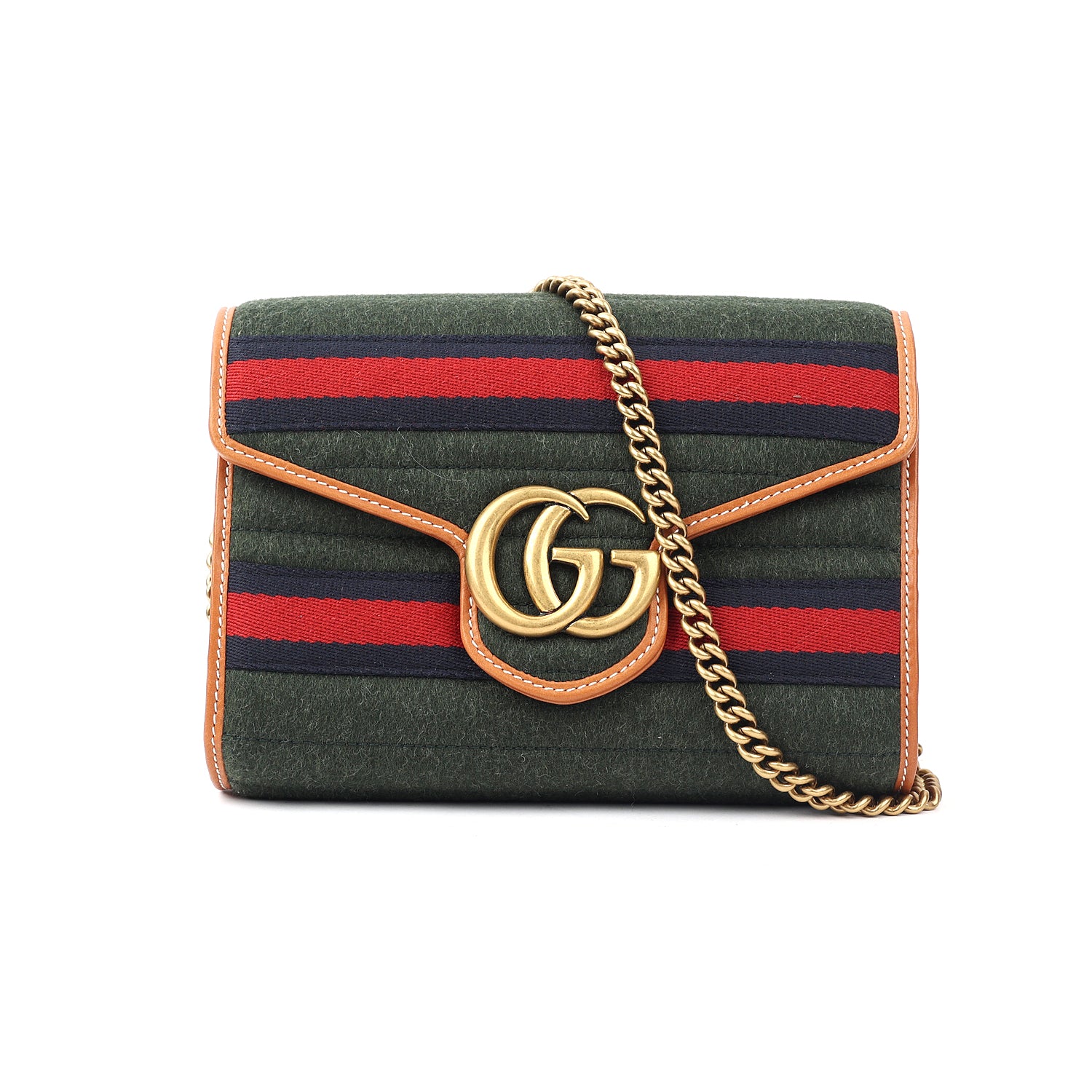 Gucci GG Marmont Striped Wool And Leather Shoulder Bag