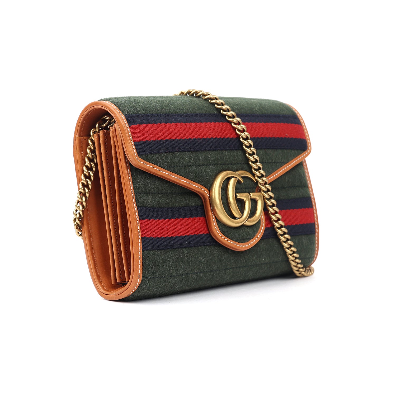 Gucci GG Marmont Striped Wool And Leather Shoulder Bag